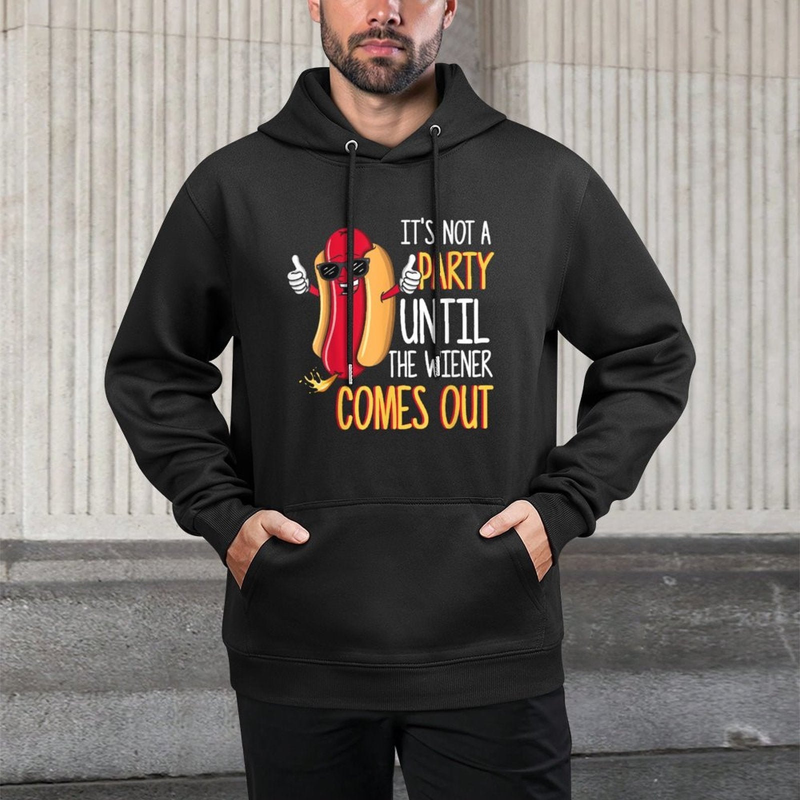 Its Not A Party Until The Wiener Comes Out - Funny Hot Dog Adjustable Hood Hoodie