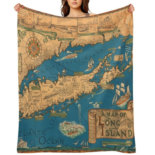 1953 Long Island Map - Special Gift Idea Comfort Throw Blanket
