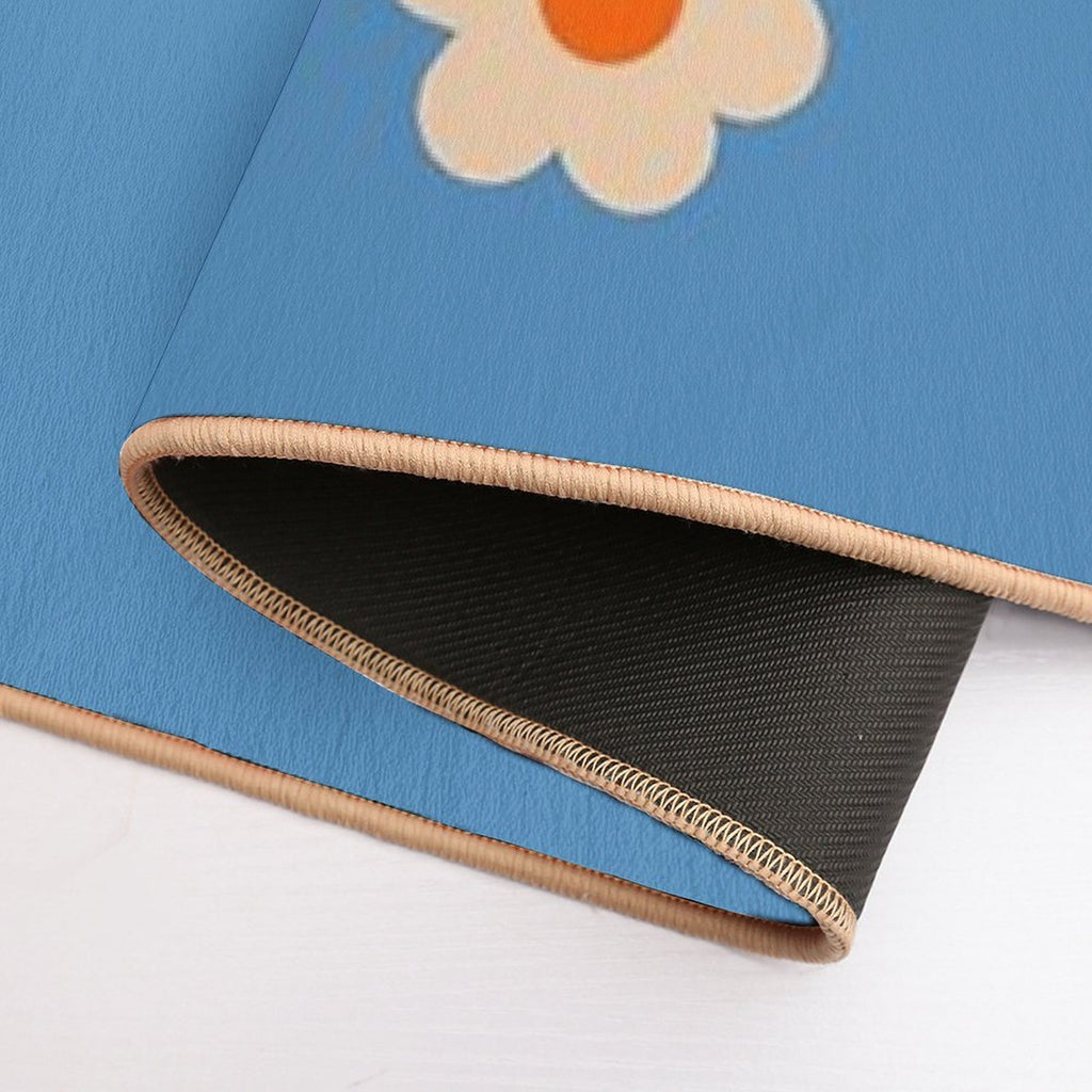 Retro Modern Scandi Flower Grid Pattern Blue Green Mustard Orange Beige  Pet-Safe Bath Mat