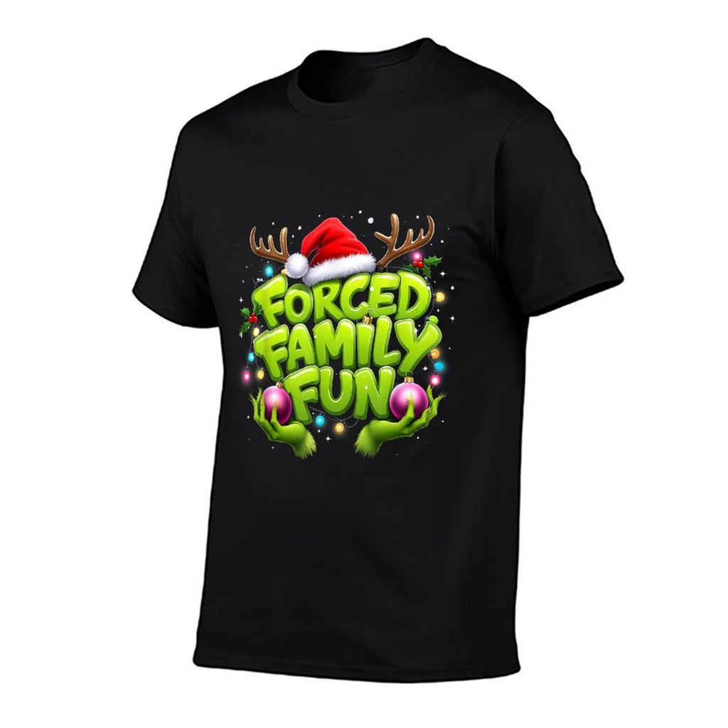 Forced Family Fun Funny Christmas Holiday Design  Ribbed Collar T-Shirt