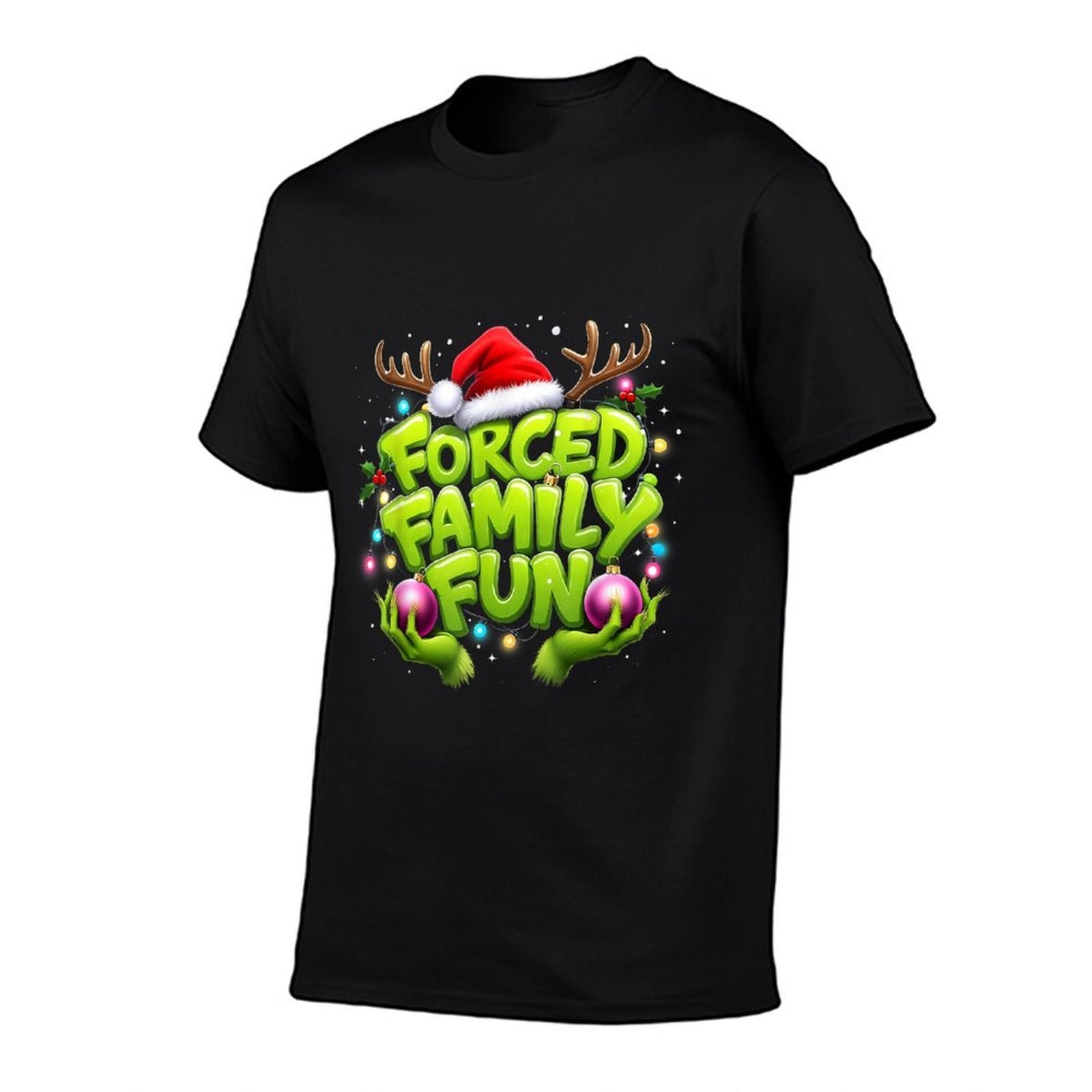 Forced Family Fun Funny Christmas Holiday Design  Ribbed Collar T-Shirt