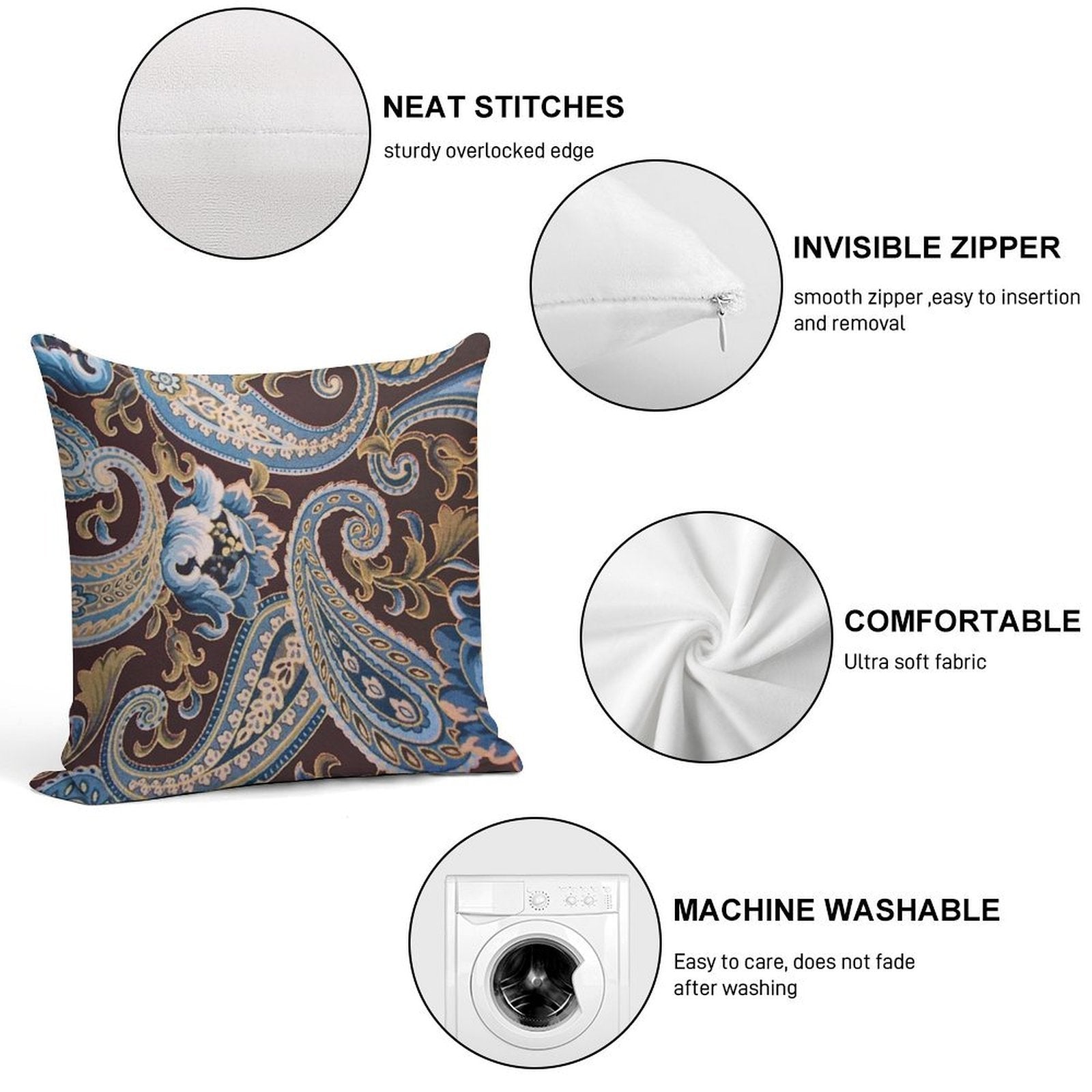 Blue Brown Vintage Paisley Soft Style Accent Throw Pillow