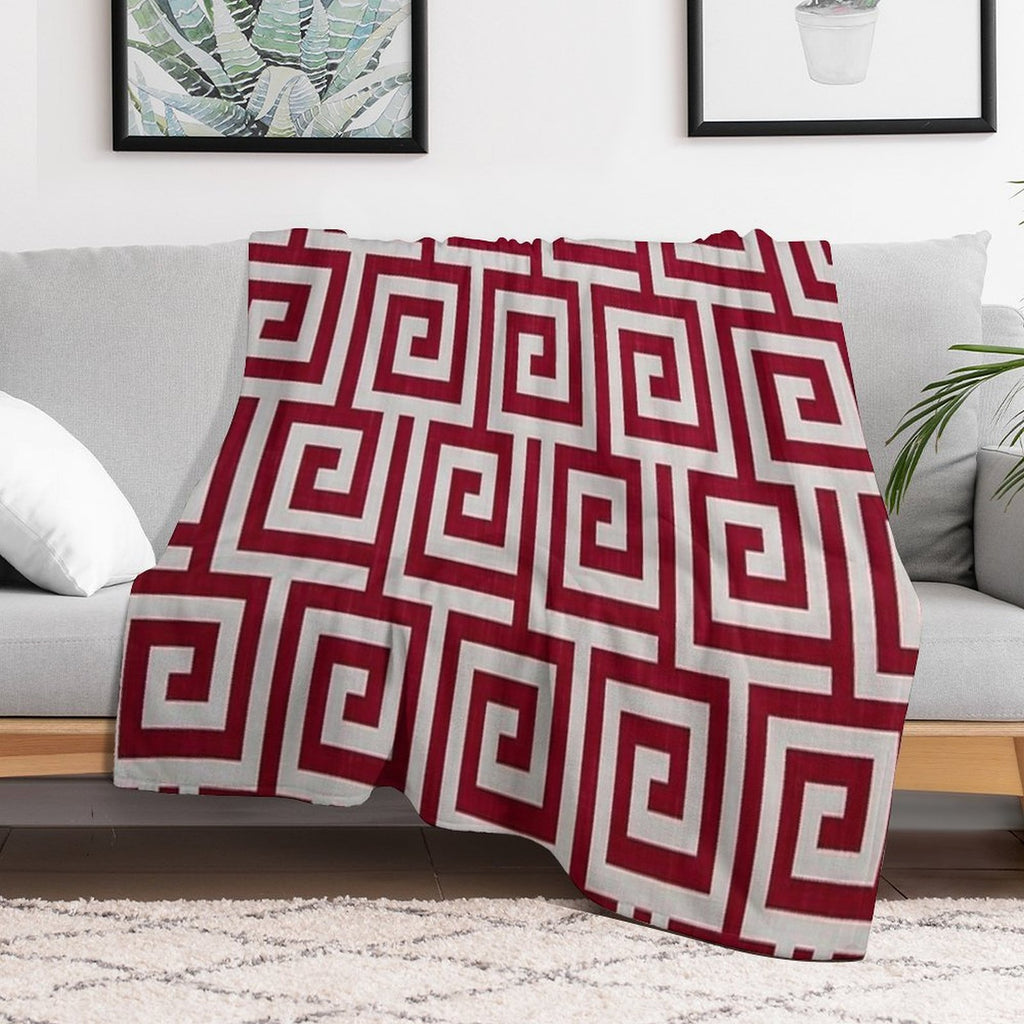 Red Geometric Maze Pattern Premium Throw Blanket