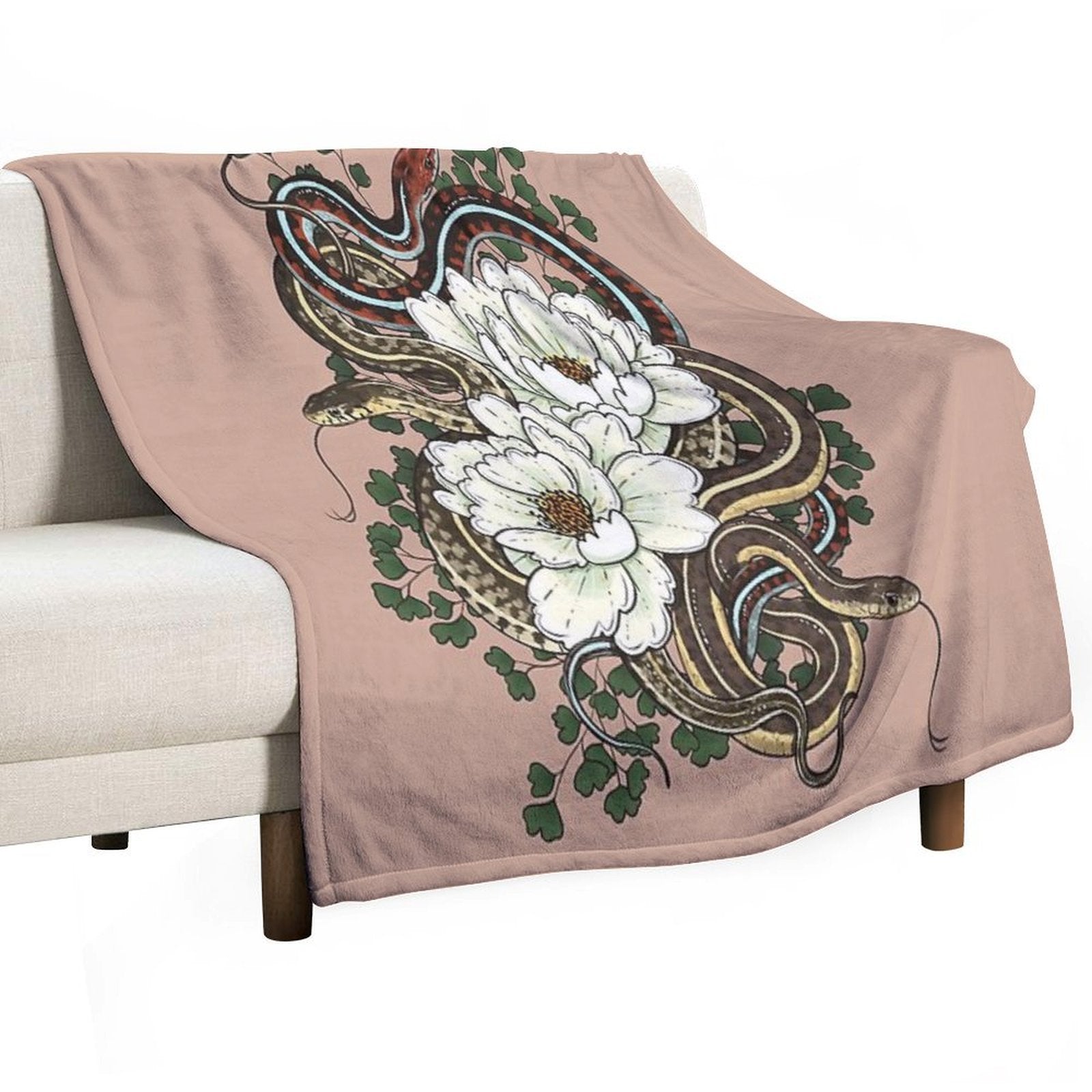 Garter Snakes with White Peonies Premium Throw Blanket