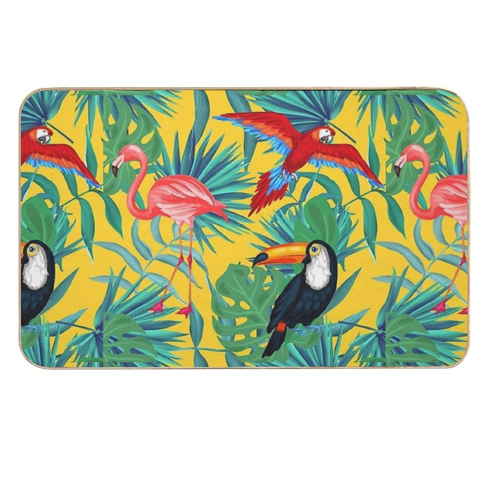 Tropical Bird Yellow Background  Absorbent Bath Mat
