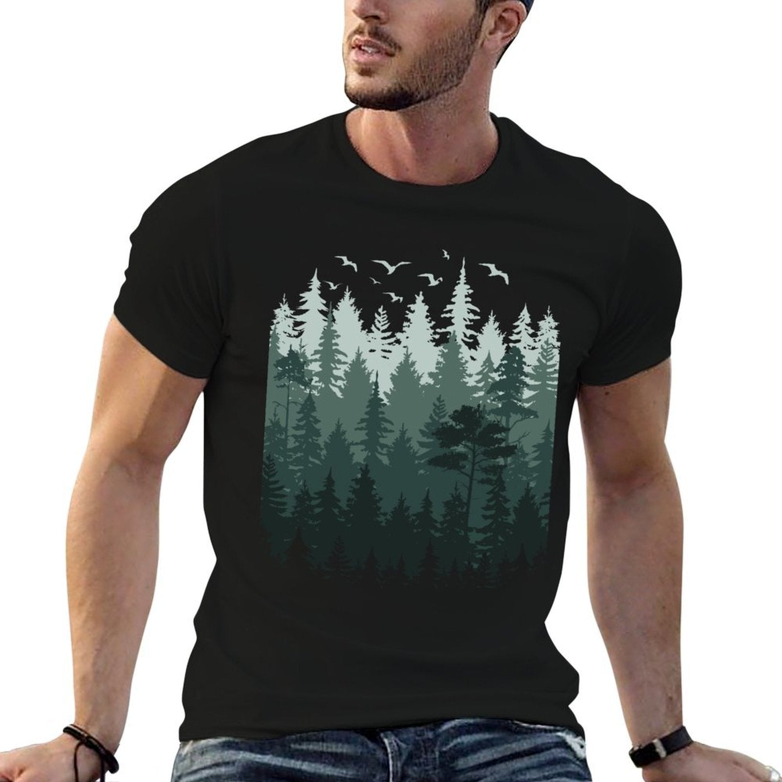Vintage Forest Trees Wildlife Nature  Tagless Design T-Shirt