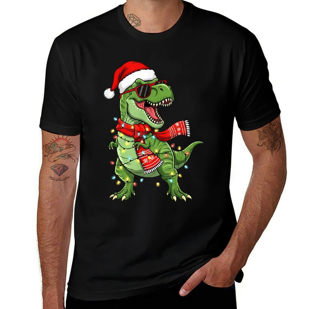 Cool Dinosaur Christmas with Santa Hat And Lights Boy Kids  Easy-care T-Shirt