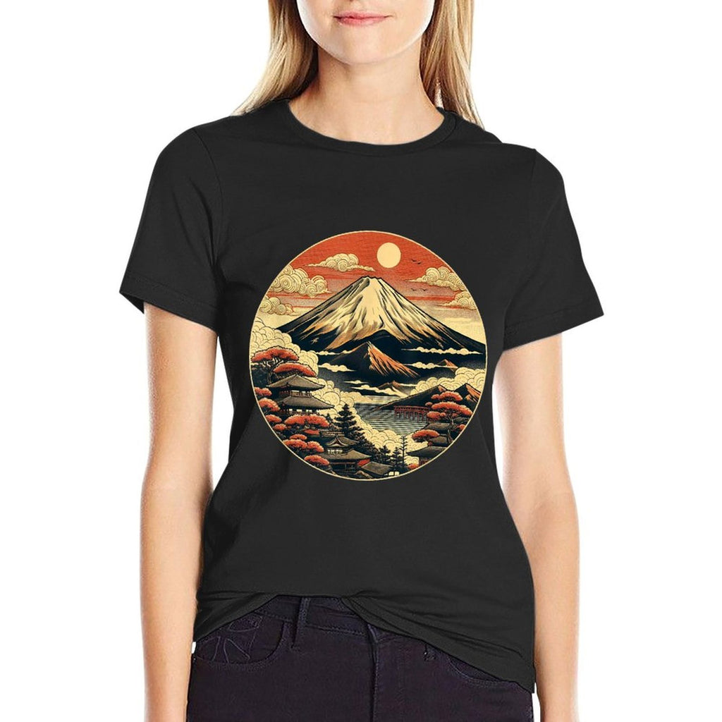 Japanese Fuji Mount Aesthetic Culture Japan Inspired Asian  Oversized Silhouette T-Shirt
