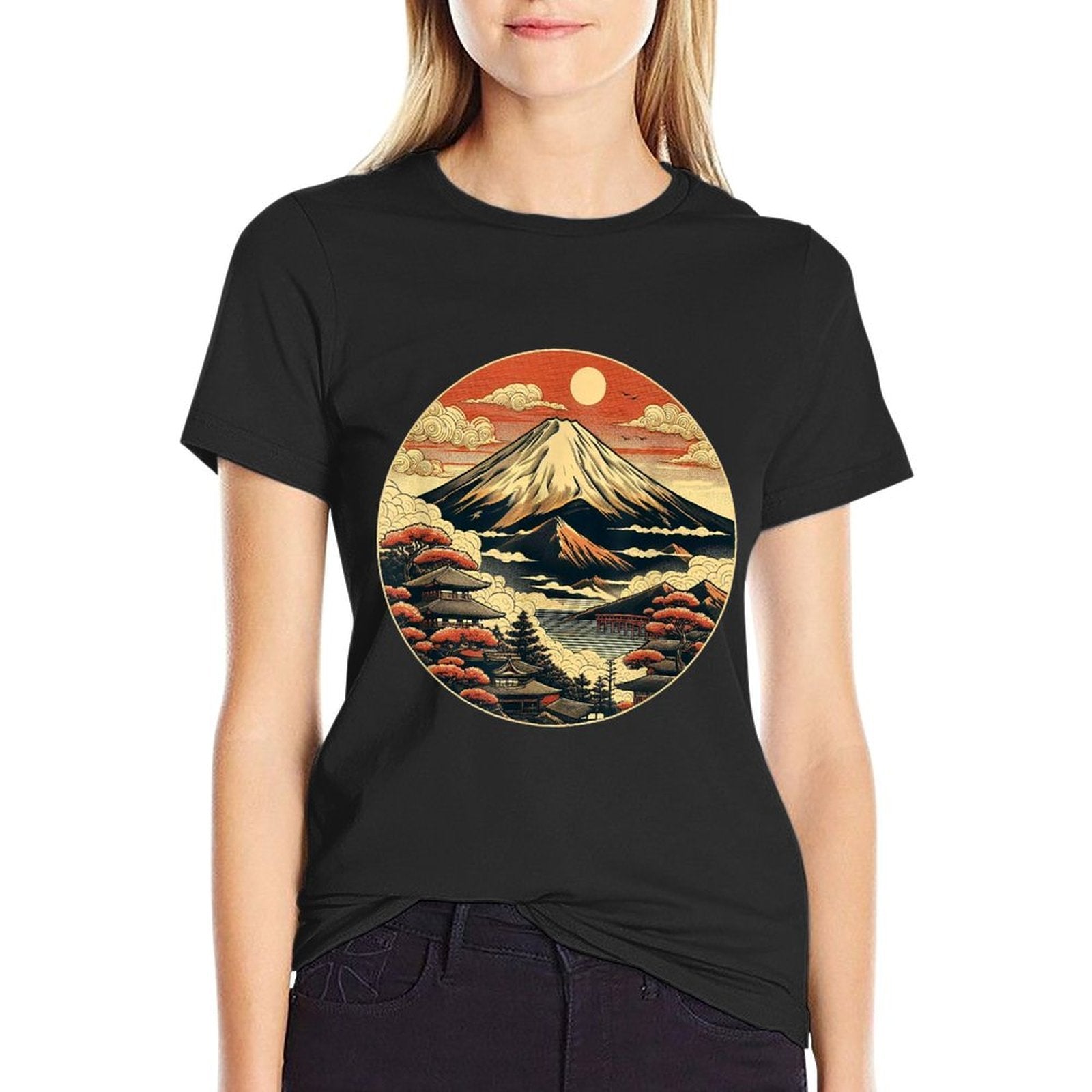Japanese Fuji Mount Aesthetic Culture Japan Inspired Asian  Oversized Silhouette T-Shirt