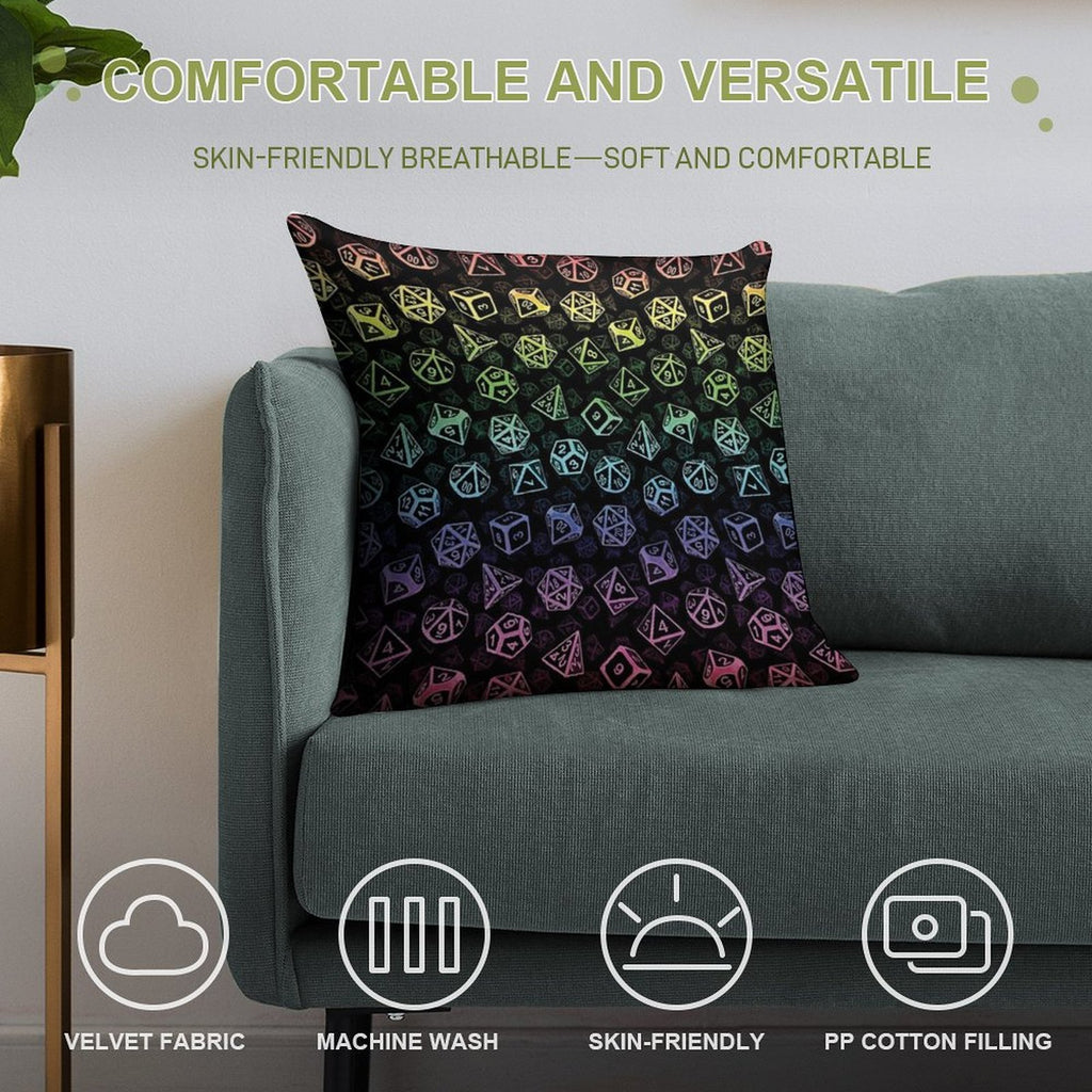 D20 Dice Set Pattern (Rainbow) Soft Anti-Pilling Throw Pillow