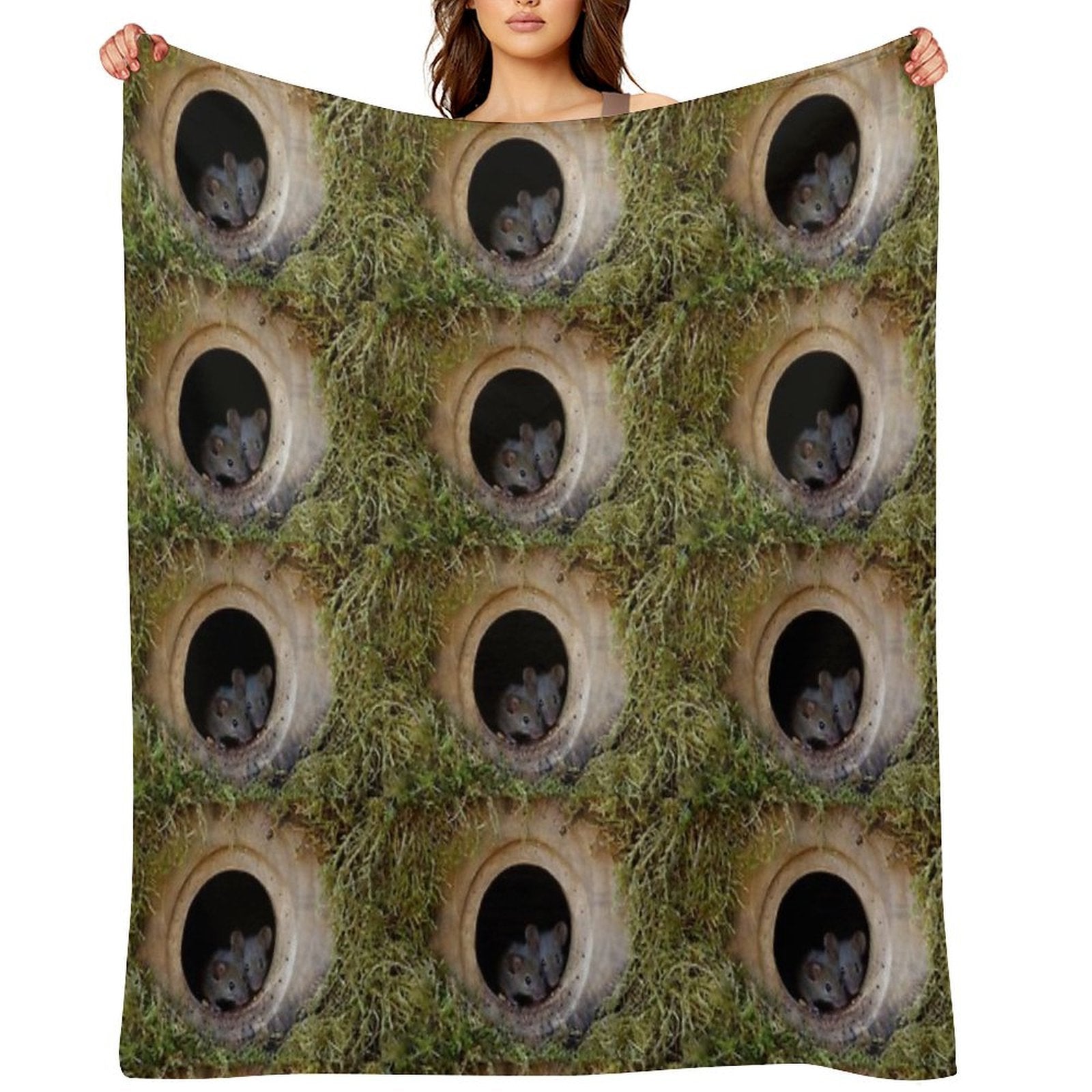Two Baby Mice in The Log Pile All-season Throw Blanket