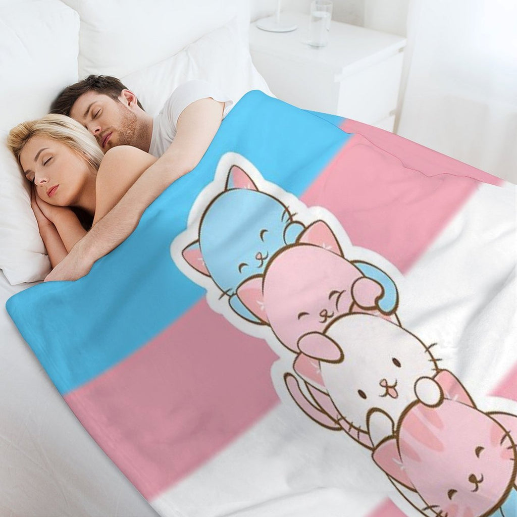 Transgender Pride Flag Cute Kawaii Cats Subtle LGBTQ Trans Pride Quick-dry Throw Blanket