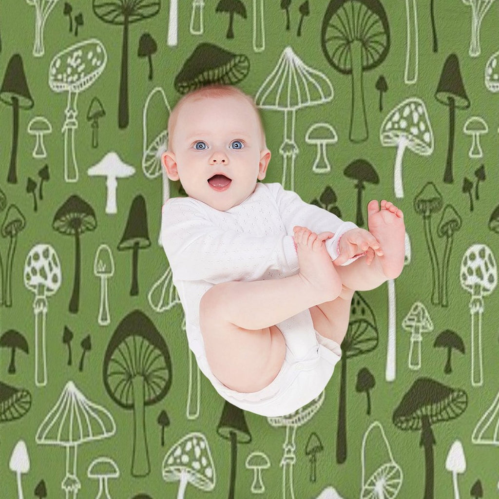 Mushrooms in Green Lightweight Throw Blanket