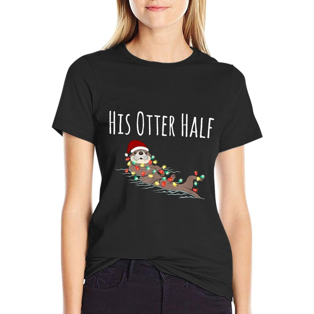 Funny Matching Couple His And Her Otter Half Ugly Christmas  Polyester Blend T-Shirt