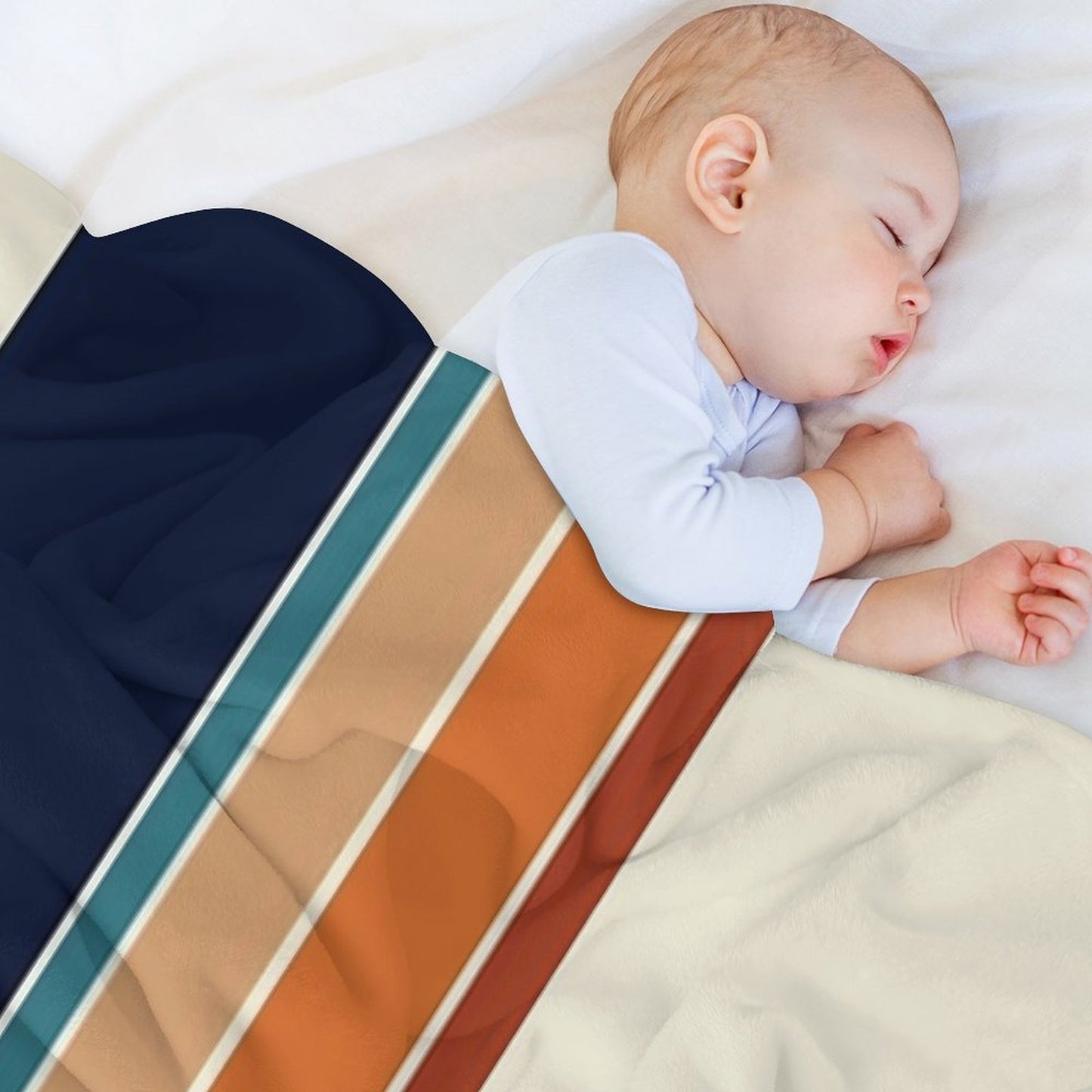 Retro Vertical Stripes Orange Rust Blue Shrink-resistant Throw Blanket