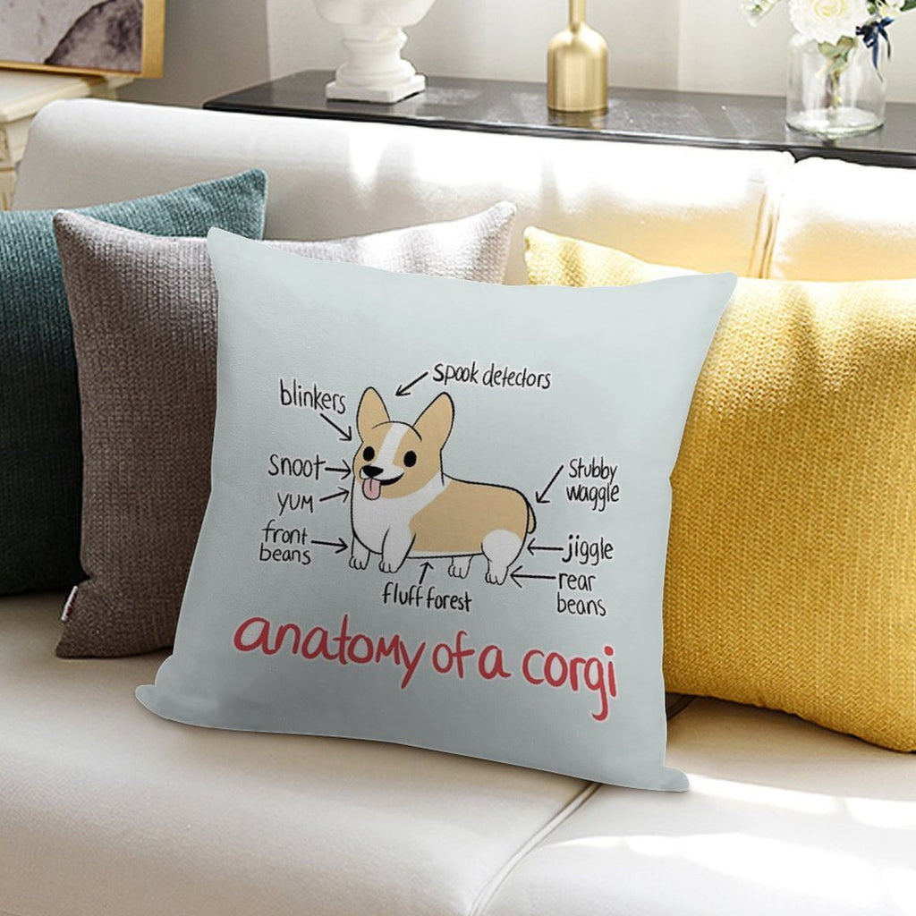 Anatomy of A Corgi Soft Short Plush Fabric Throw Pillow