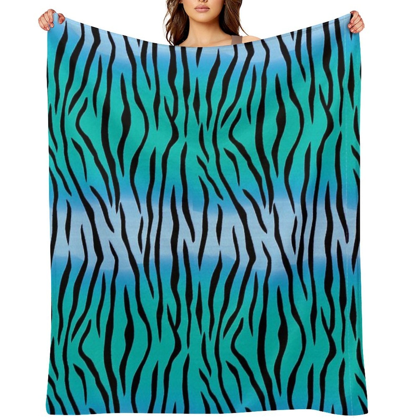Tiger Skin Style Design in Blue Plush Throw Blanket