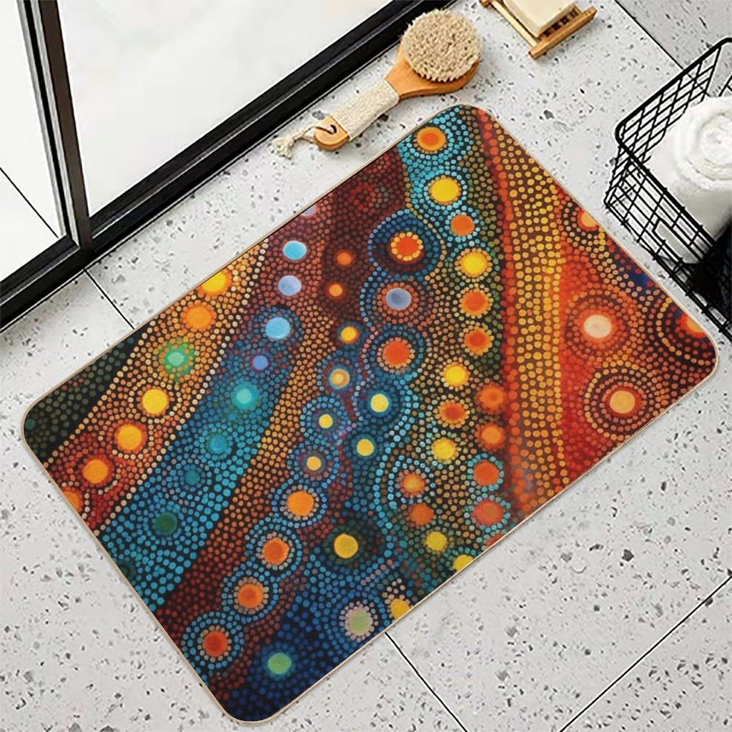 Aboriginal Authentic Art - Circular Paths  Slip-Resistant Bath Mat