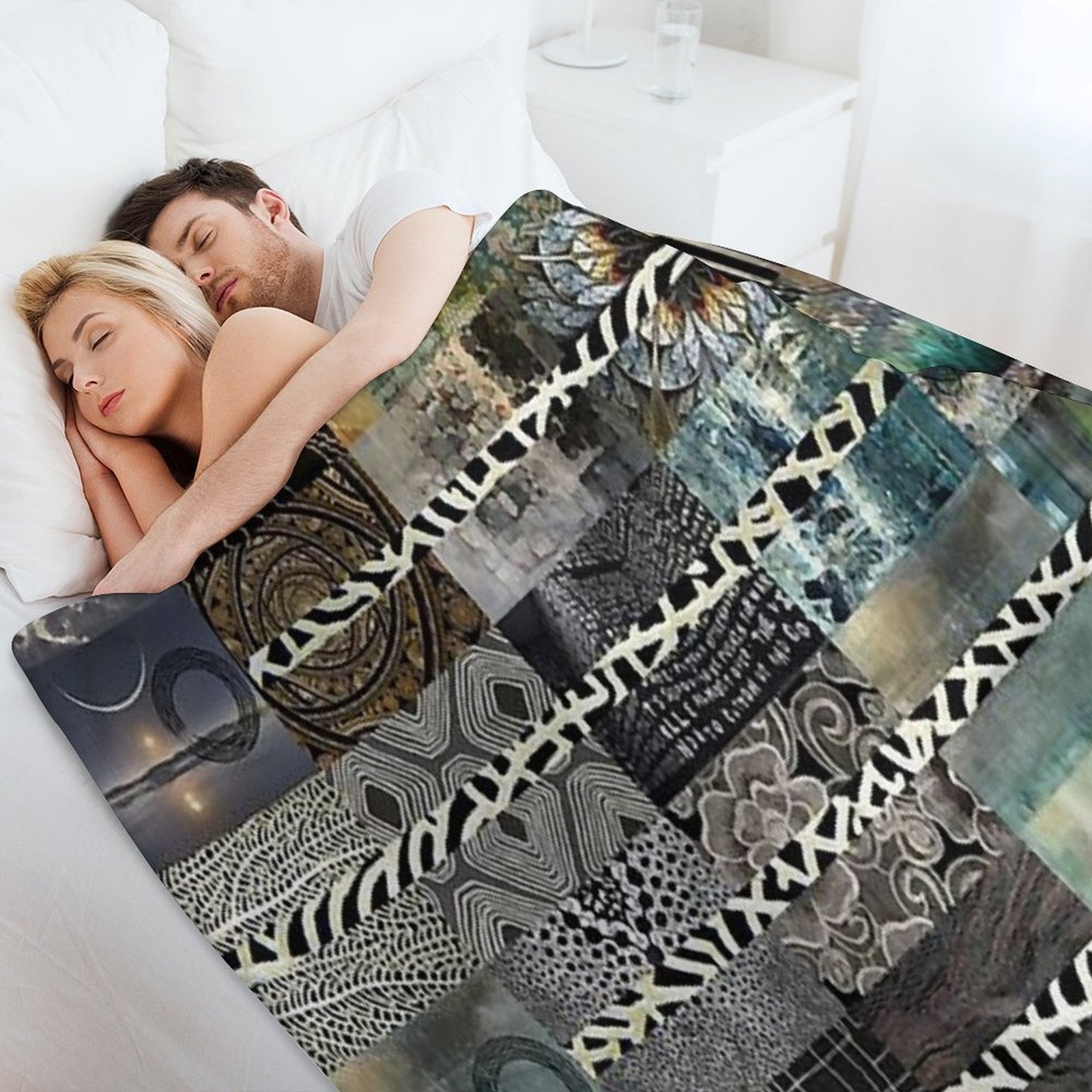 Black White And Grey Quilt Design Abstract Art Collage Sustainable Throw Blanket