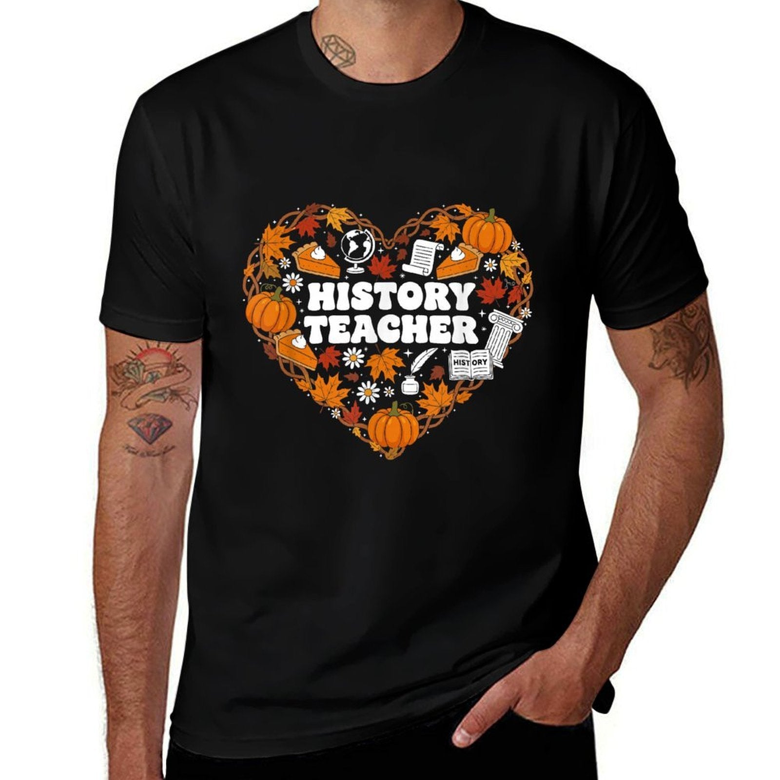History Teacher Heart Autumn Thanksgiving Womens Mens Kids  Vintage-inspired T-Shirt