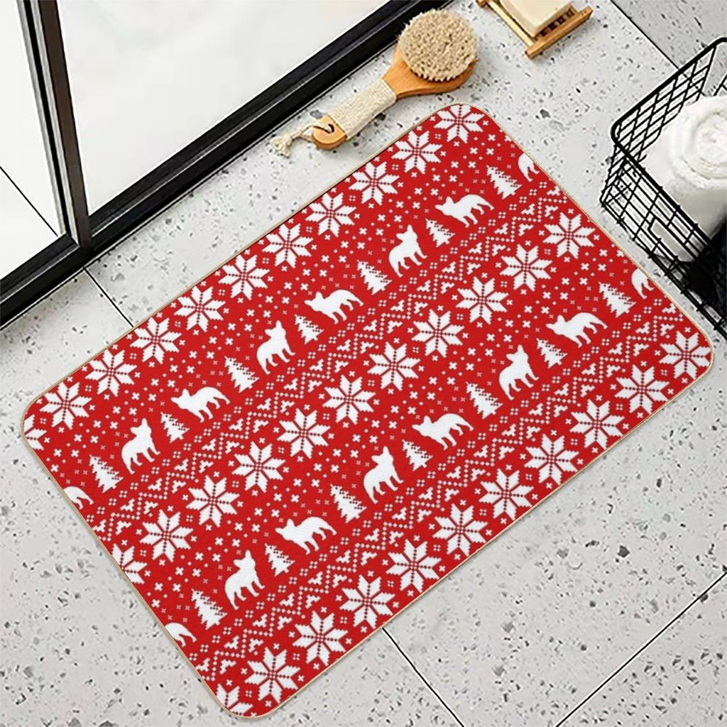 French Bulldog Silhouettes Christmas Holiday Pattern  Anti-Trip Bath Mat