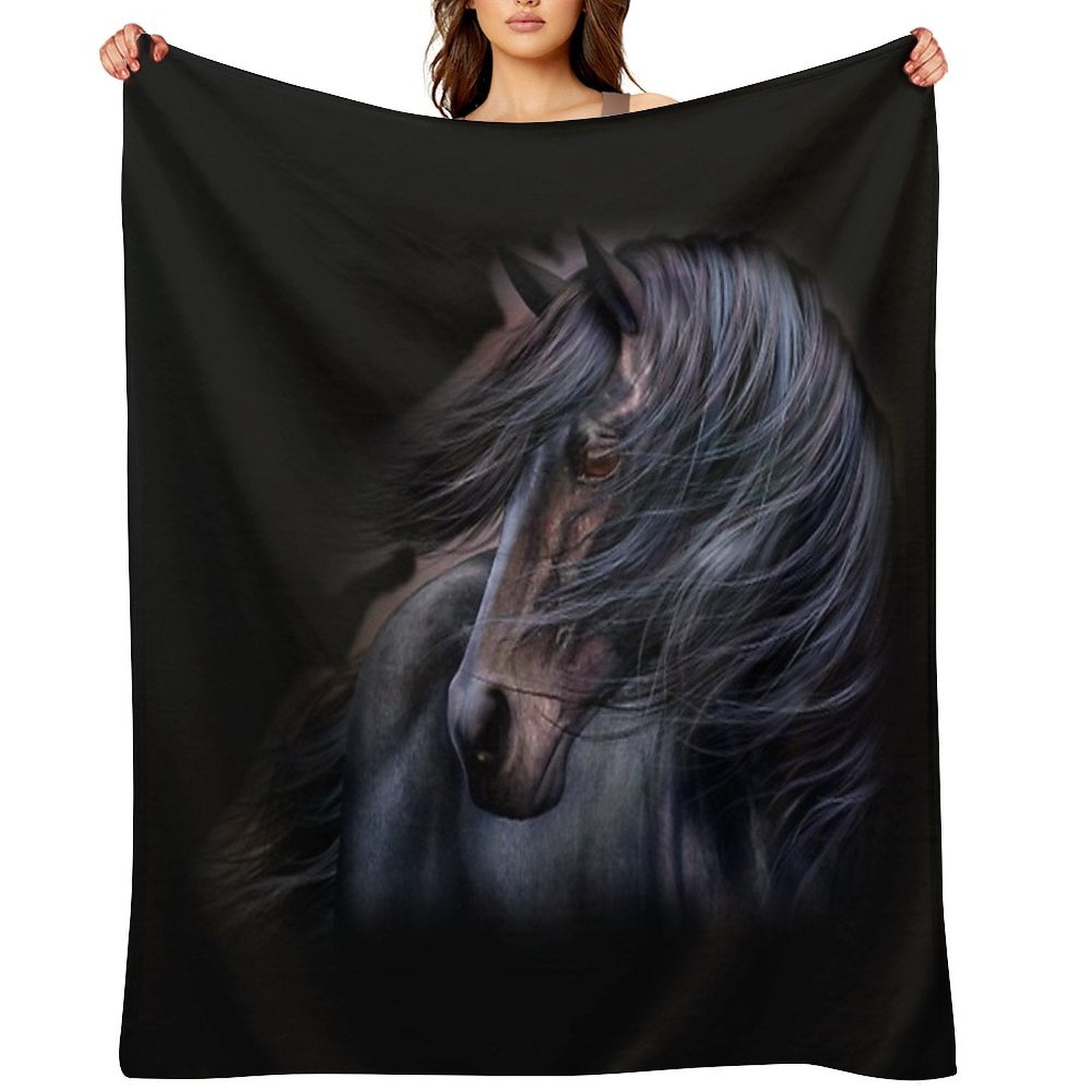 The Black Horse Machine-washable Throw Blanket