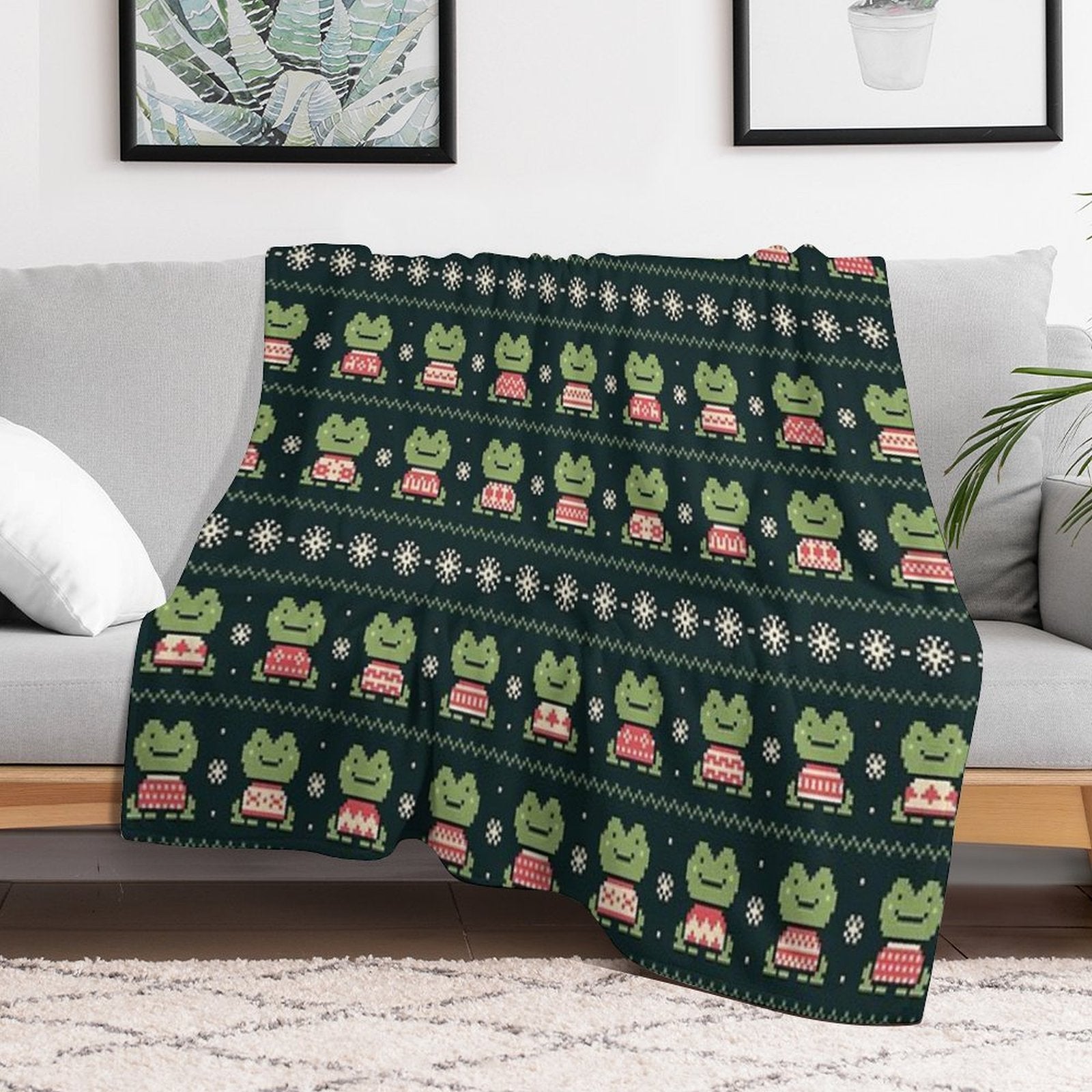 Frogs In Sweaters (Dark) Multi-functional Throw Blanket