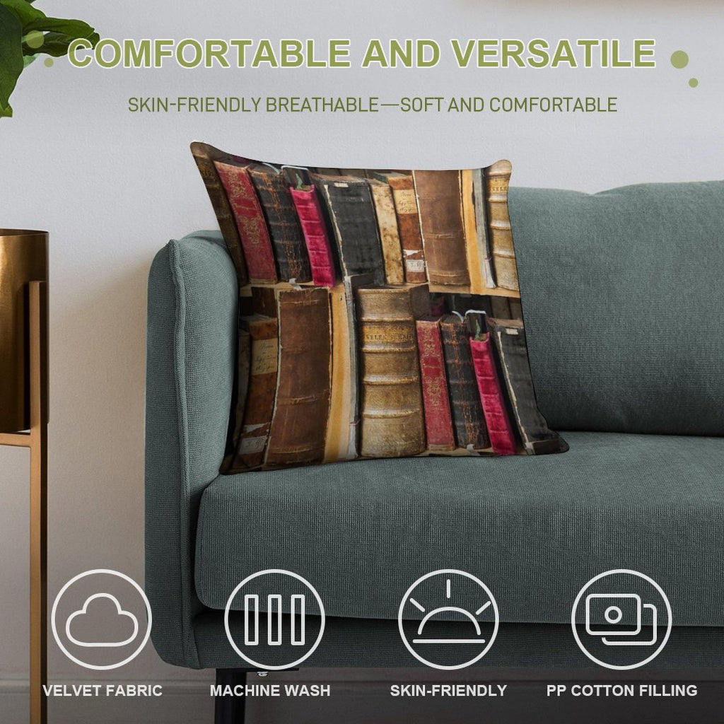 Bookworm Vintage Books in Bookshelf Soft Luxury Feel Throw Pillow