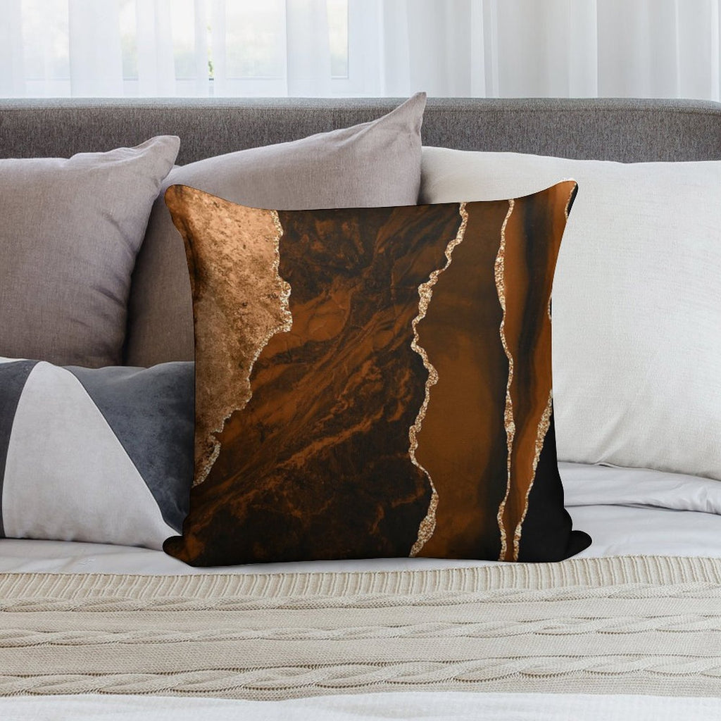 Abstract Chocolate Brown & Gold Modern Geode Agate Design Soft Hidden Zipper Throw Pillow