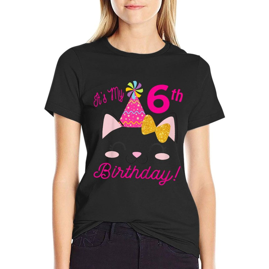 Its My 6th Birthday Girl Kitty Cat Theme Party (six)  Polyester Blend T-Shirt