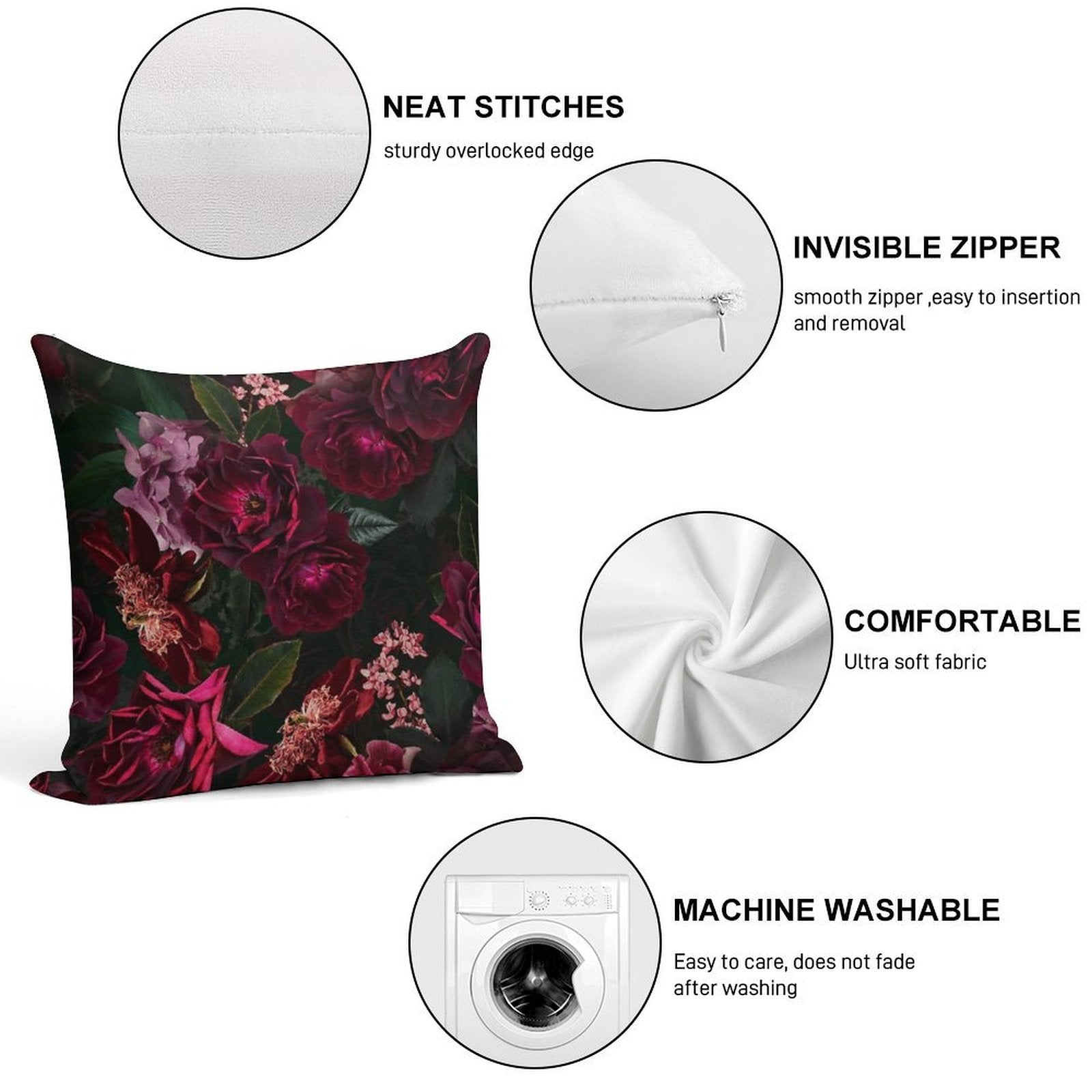 Antique Midnight Botanical Flower Rose Botanical Night Garden Nightgarden Soft Bedroom Essential Throw Pillow