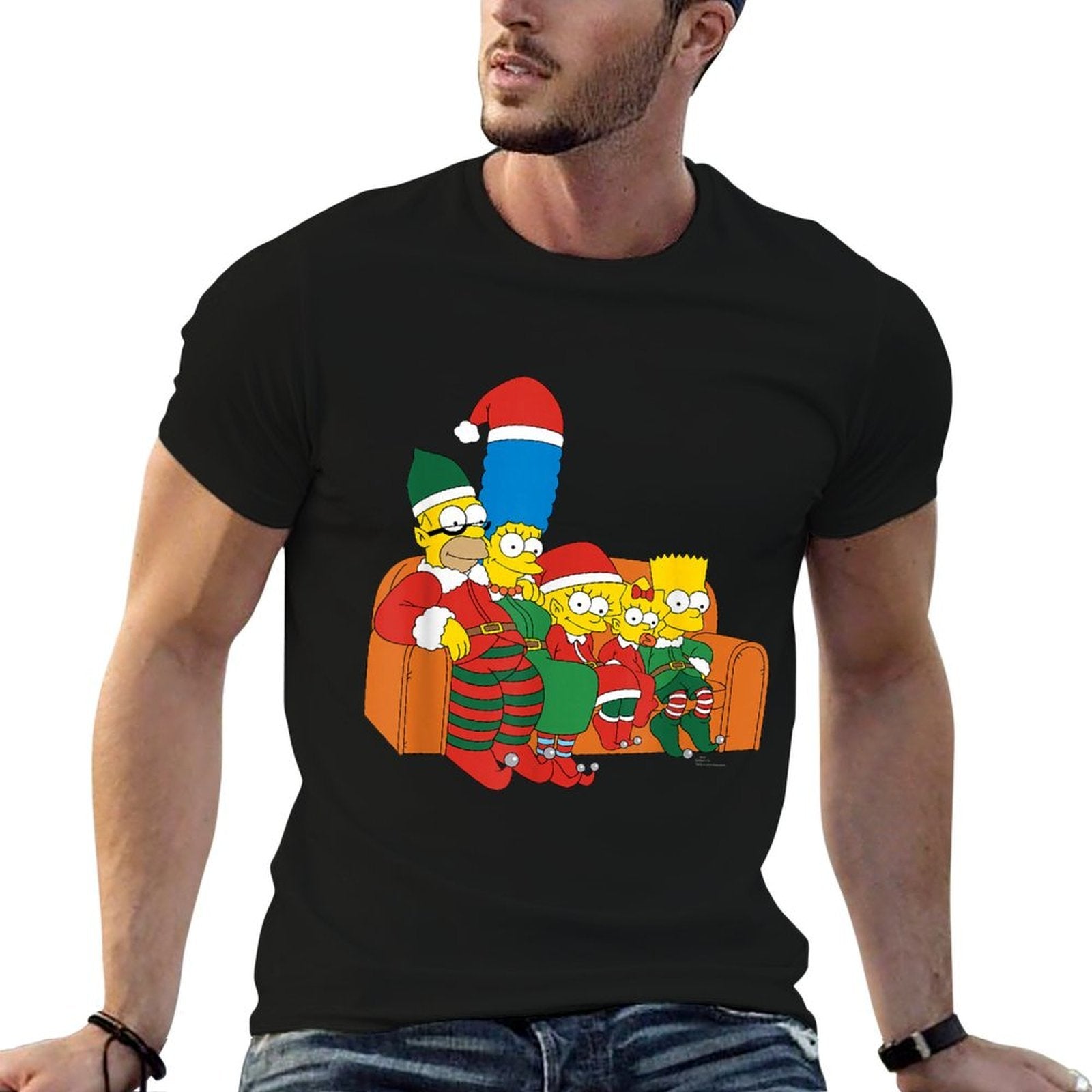 The Simpsons Holiday Family Christmas Elf Costumes Couch Gag  Affordable Price T-Shirt