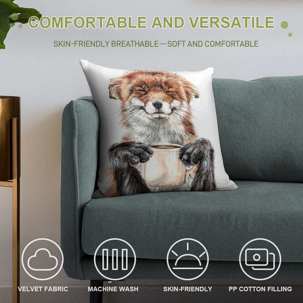 Morning Fox - Cute Coffee Animal Soft Style Accent Throw Pillow