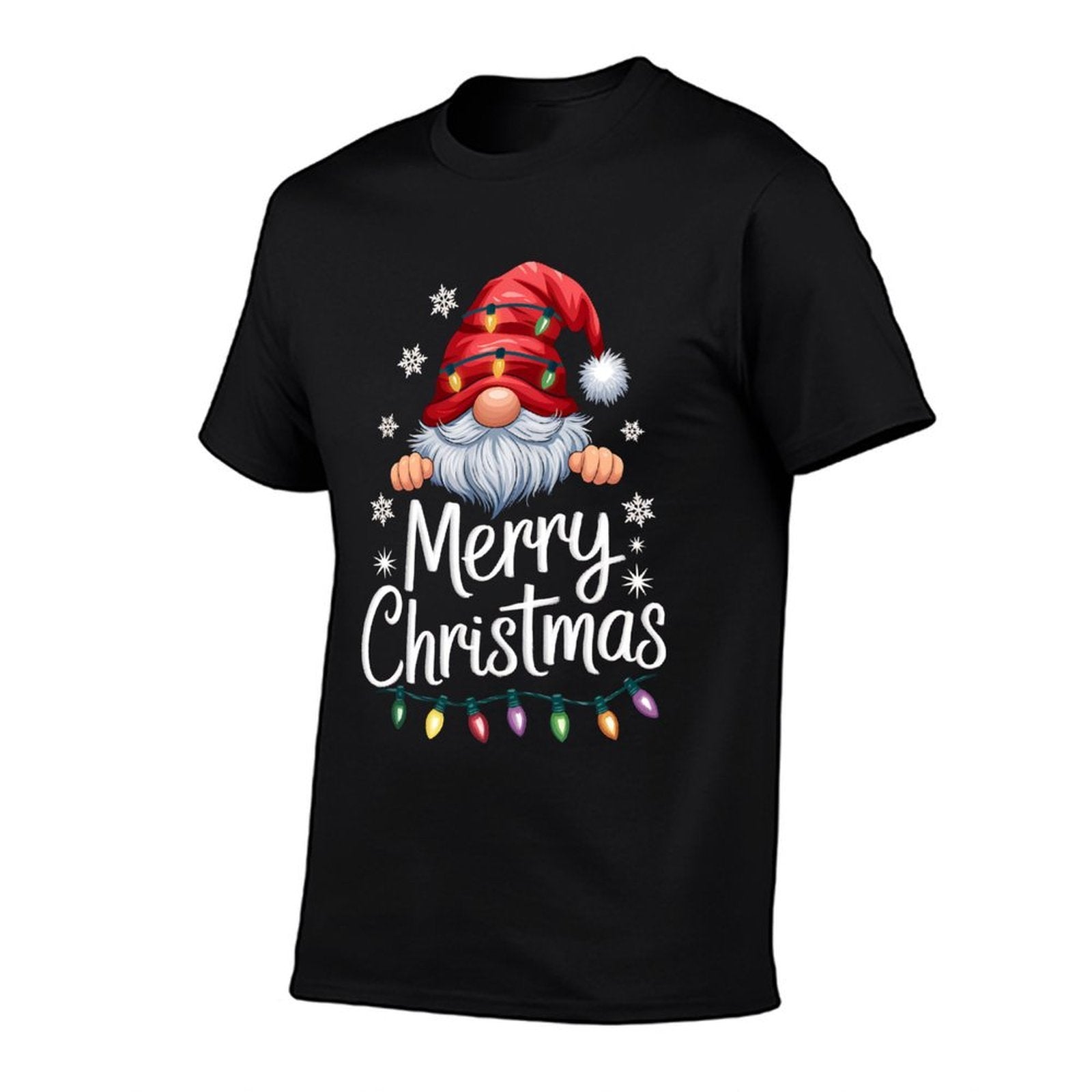 Merry Christmas Lights Red Santa Hat Xmas Family Men Women  Versatile T-Shirt