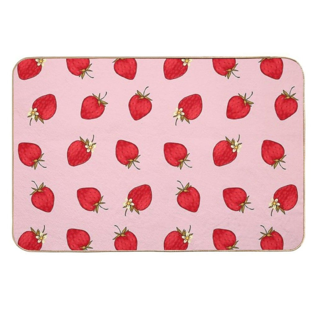 Cute Strawberries Pattern Red Pink Pastel Aesthetic  Easy Maintenance Bath Mat