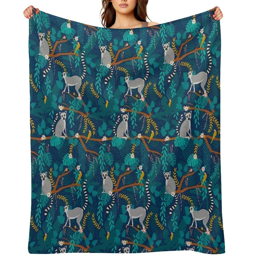 Lemurs in A Blue Jungle Easy Care Throw Blanket