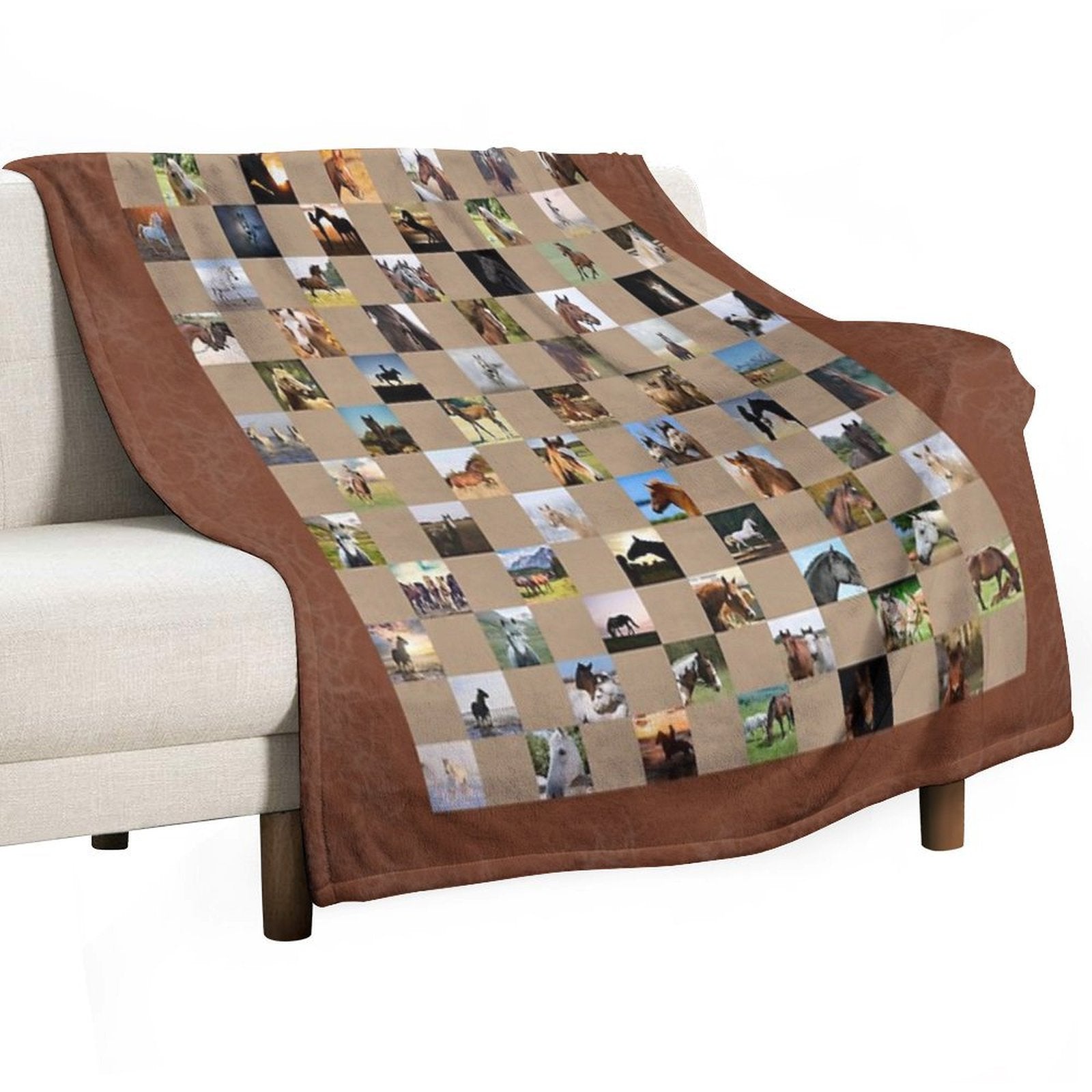 Horse Collage Quilt Pattern Shrink-resistant Throw Blanket
