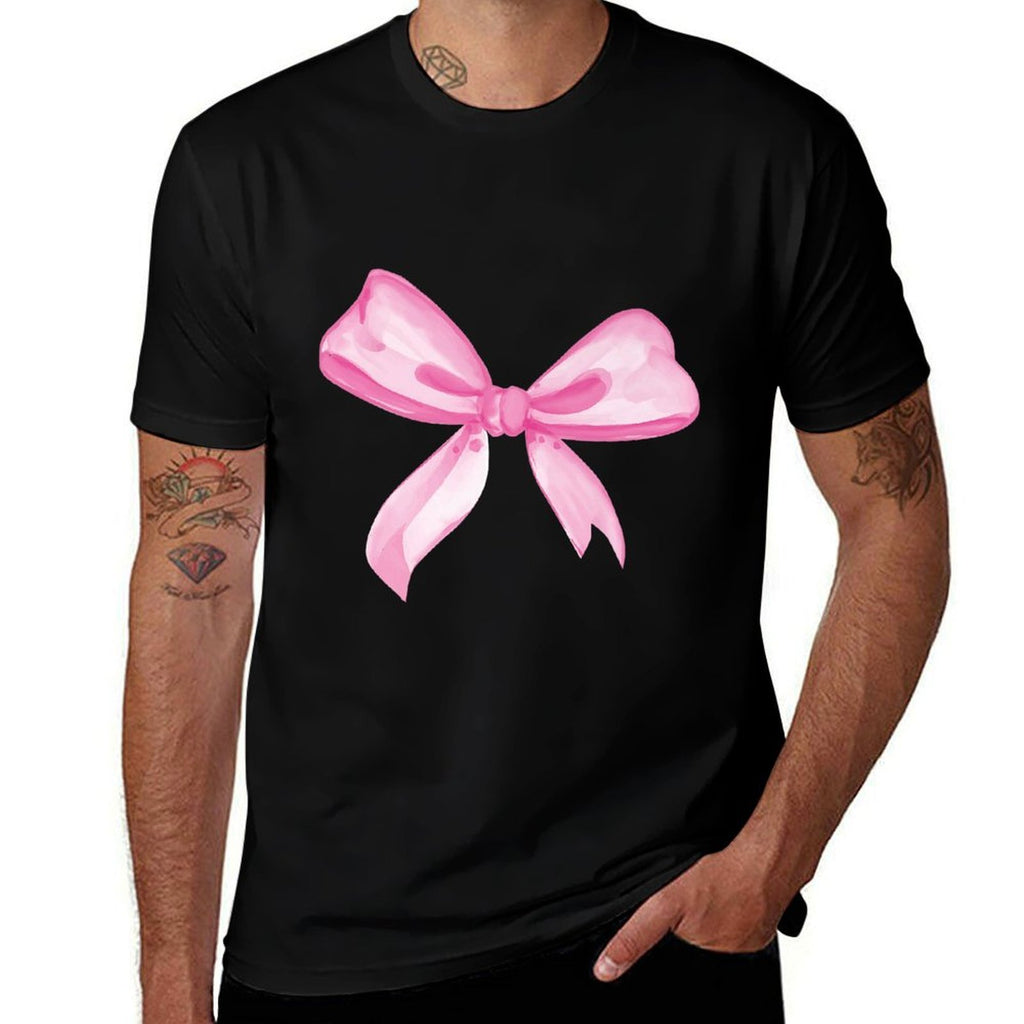 Aesthetic Pink Bow in Watercolor on Black Premium  Moisture-wicking T-Shirt