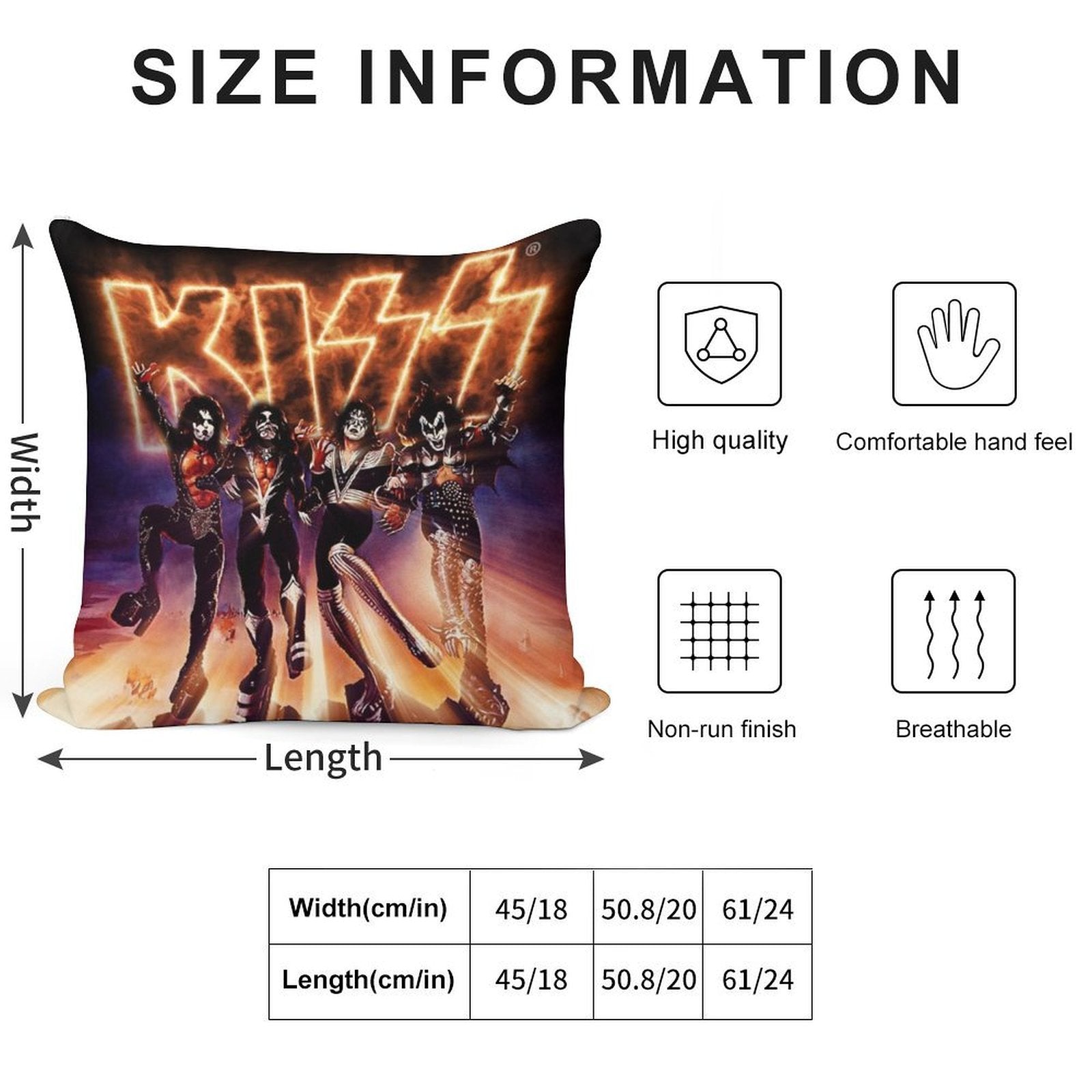 KISS ® The Band - Destroyer Fire Logo Soft Ultra-Soft Texture Throw Pillow