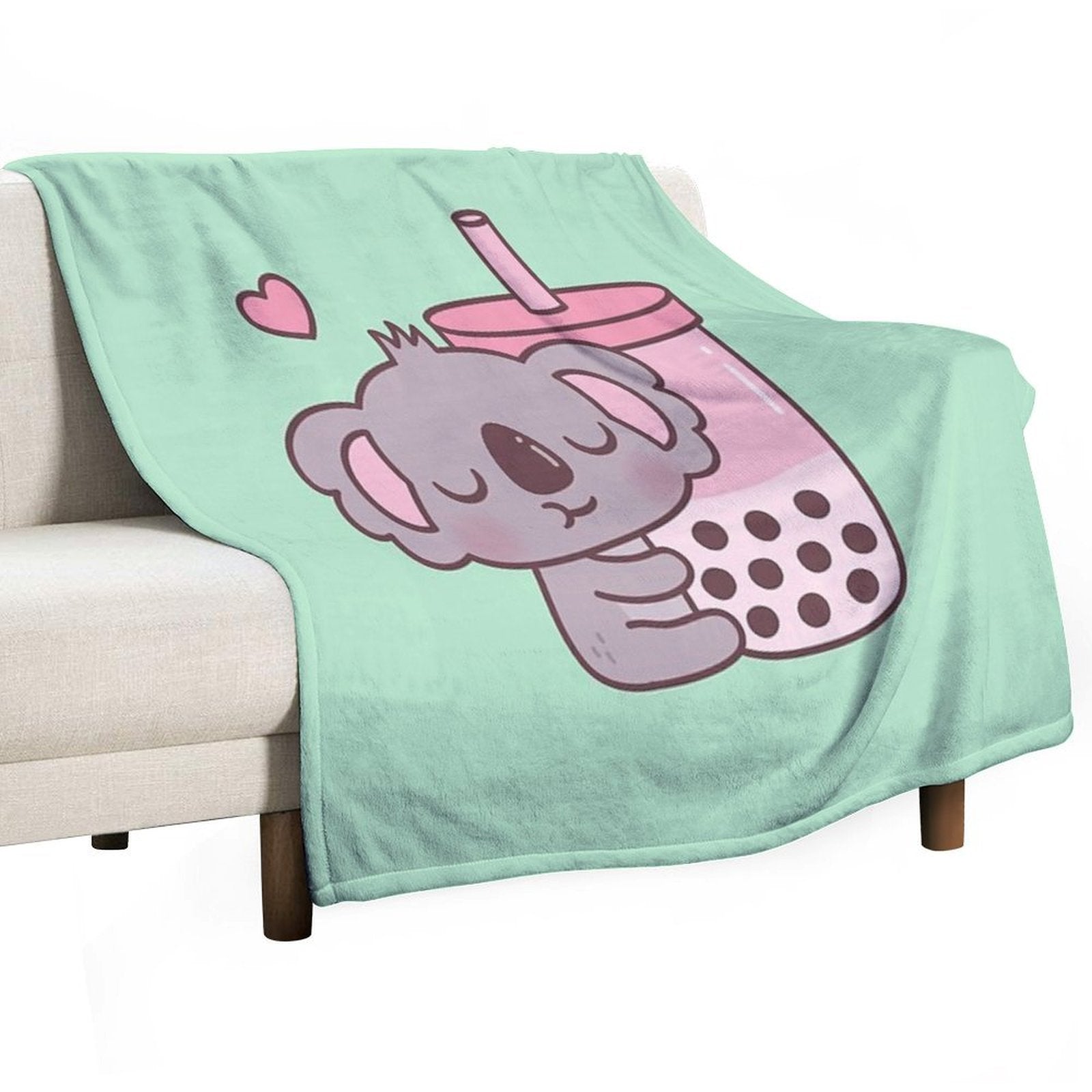 Cute Koala Loves Strawberry Bubble Tea Sustainable Throw Blanket