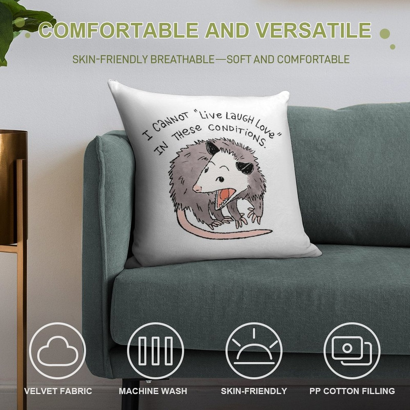 Opossum Live Laugh Love Soft Anti-Pilling Throw Pillow