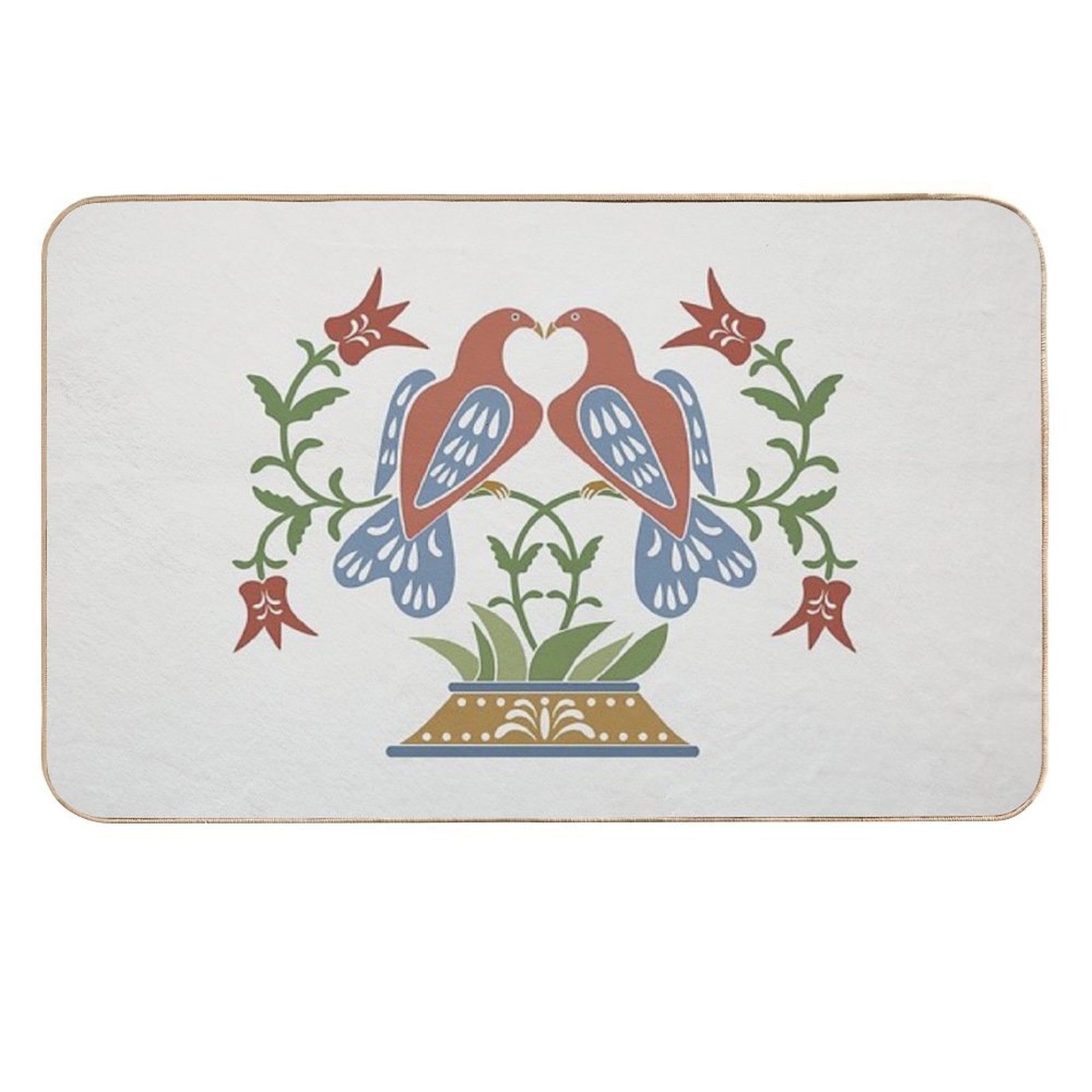 Folk Art Love Birds with Tulips  Pet-Safe Bath Mat