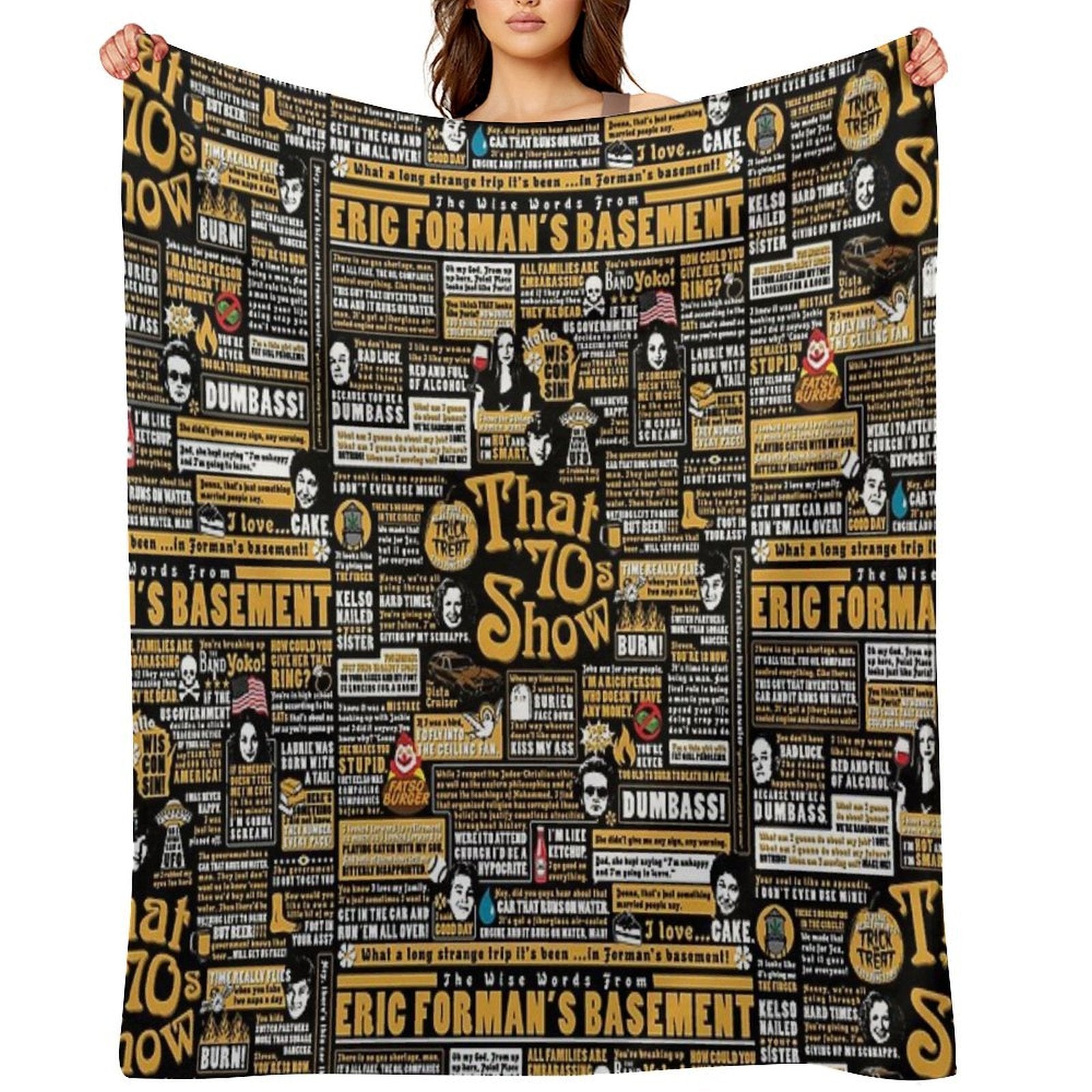 The Wise Words From Eric Forman's Basement Sustainable Throw Blanket