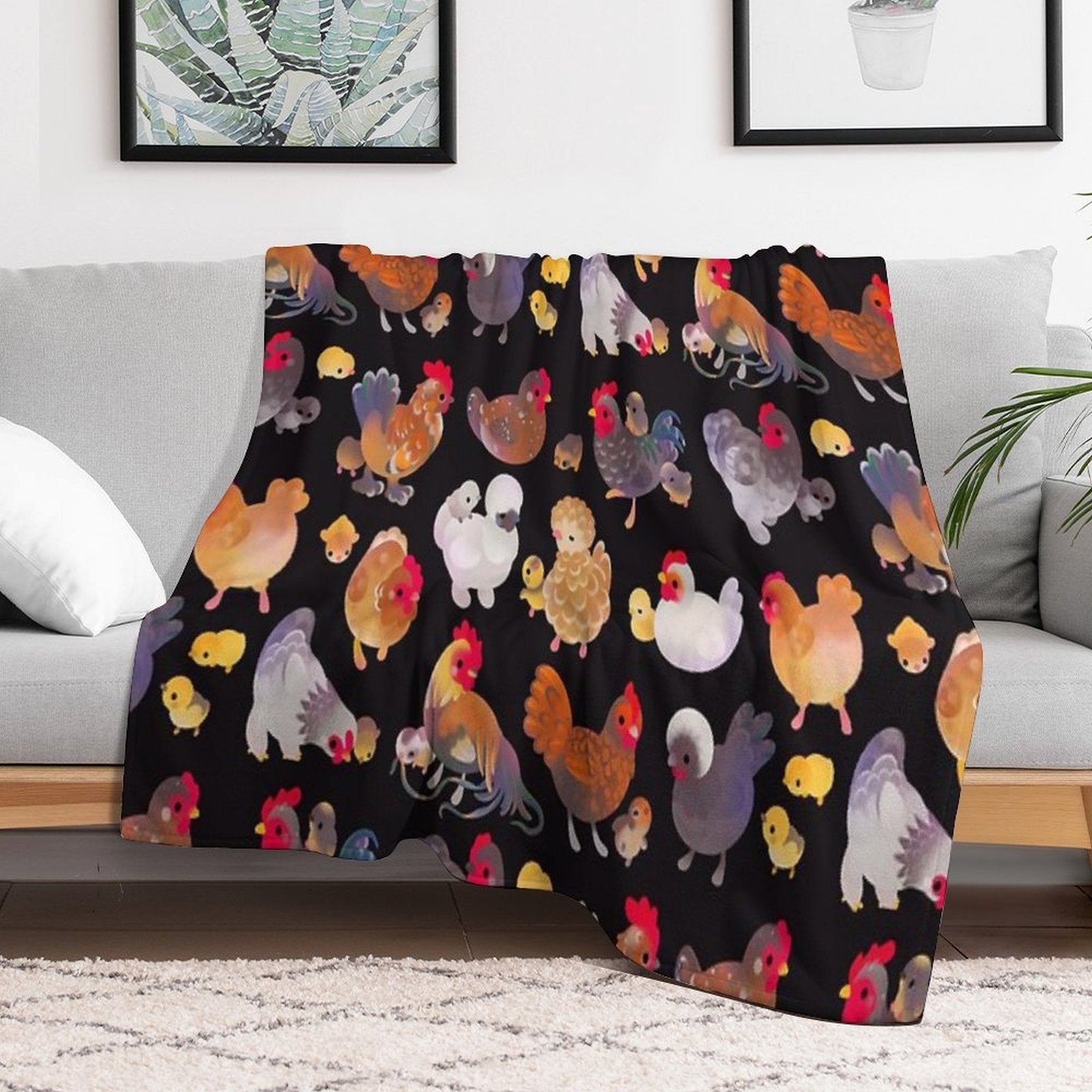 Chicken And Chick - Dark Gift-ready Throw Blanket
