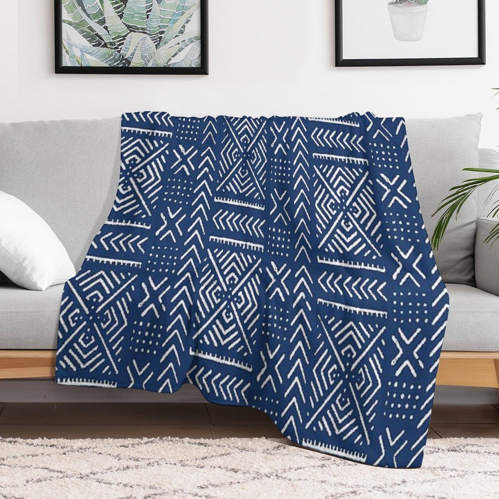 Line Mud Cloth  Dark Blue Machine-washable Throw Blanket