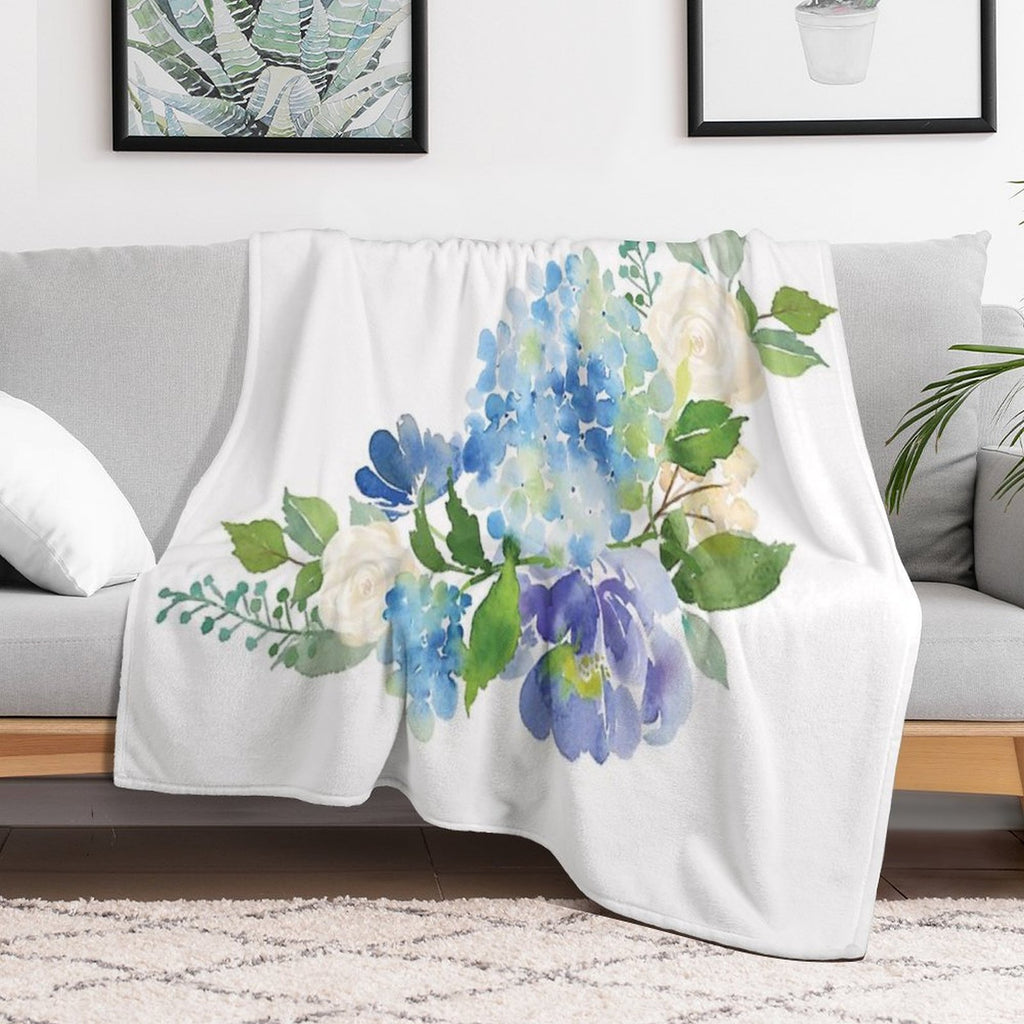 Blue Watercolor Hydrangea Easy Care Throw Blanket