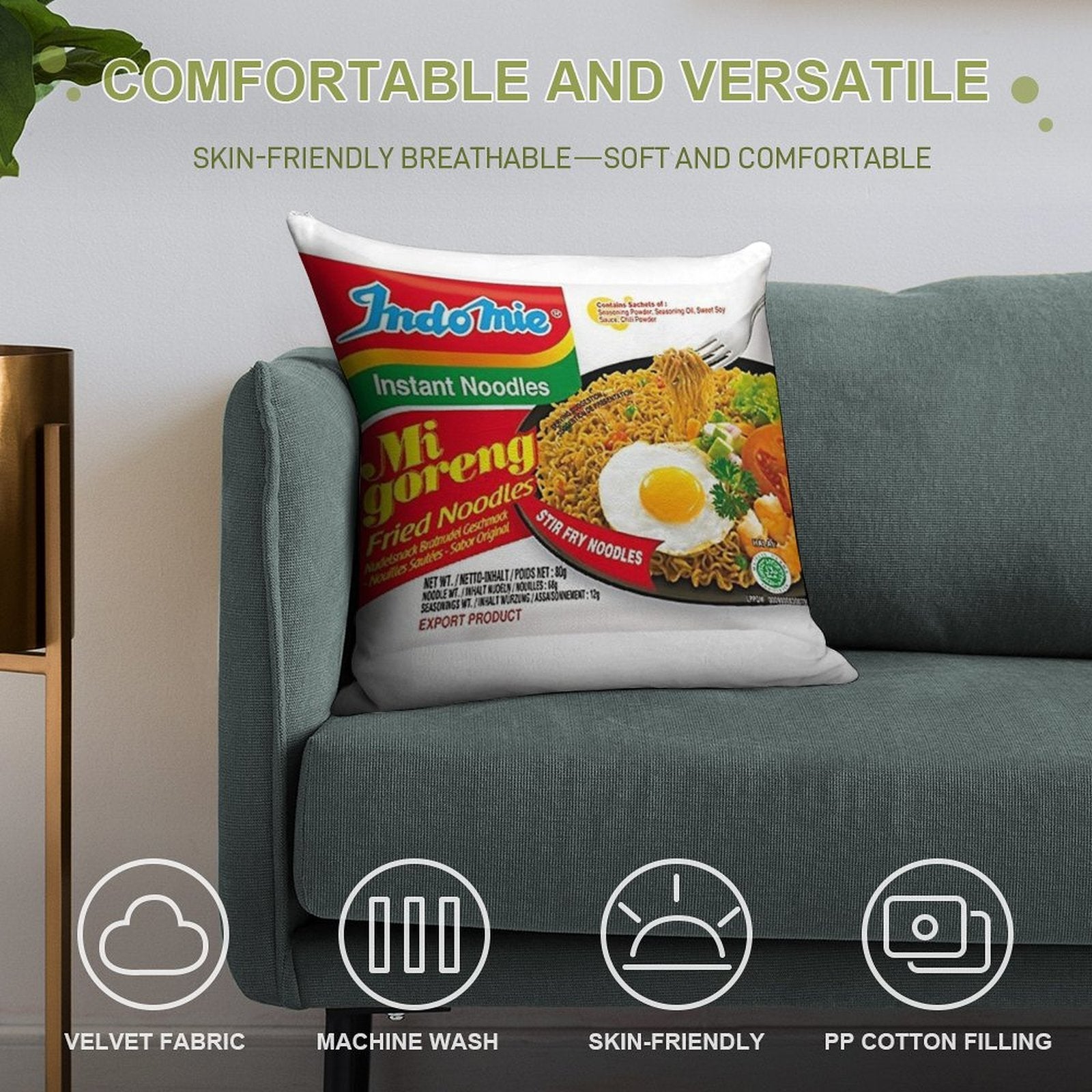 Indomie Original Flavour Soft Durable Construction Throw Pillow