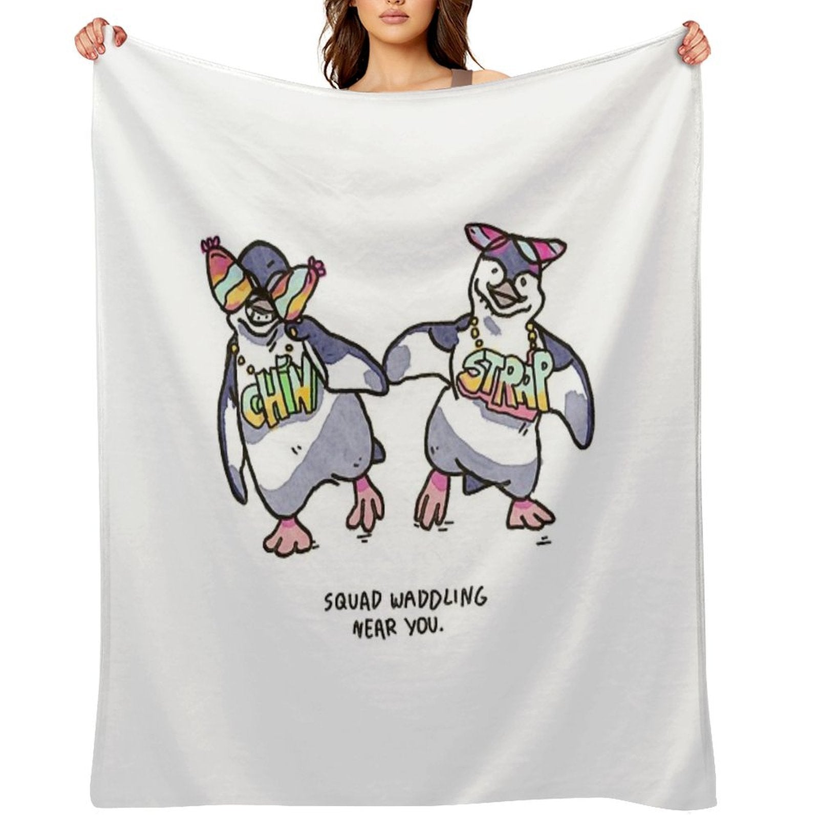 Chin N Strap Penguin Waddles Machine-washable Throw Blanket