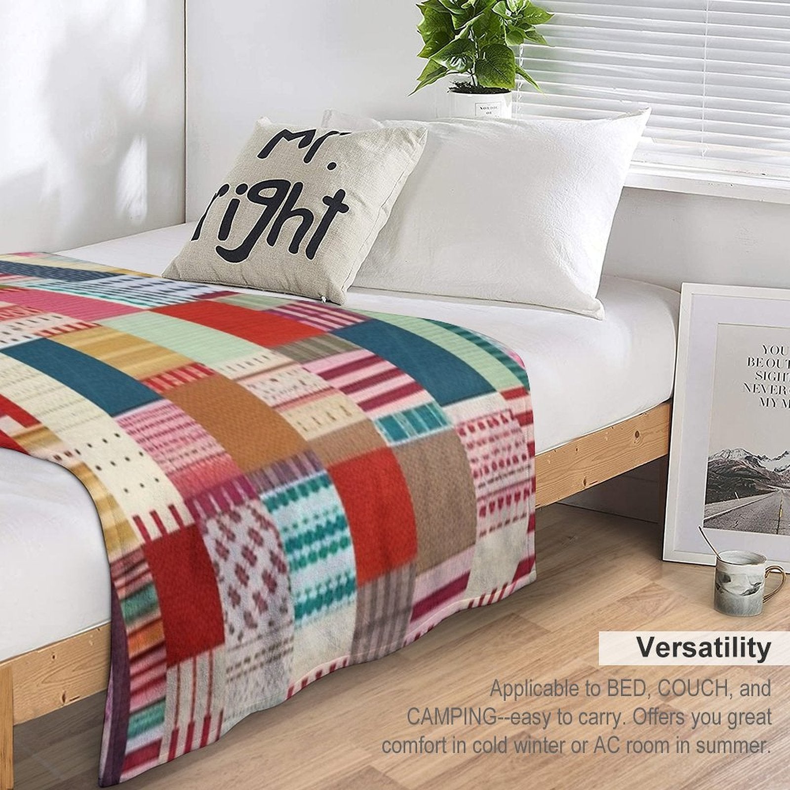 Burlap Patchwork Quilt Easy Care Throw Blanket