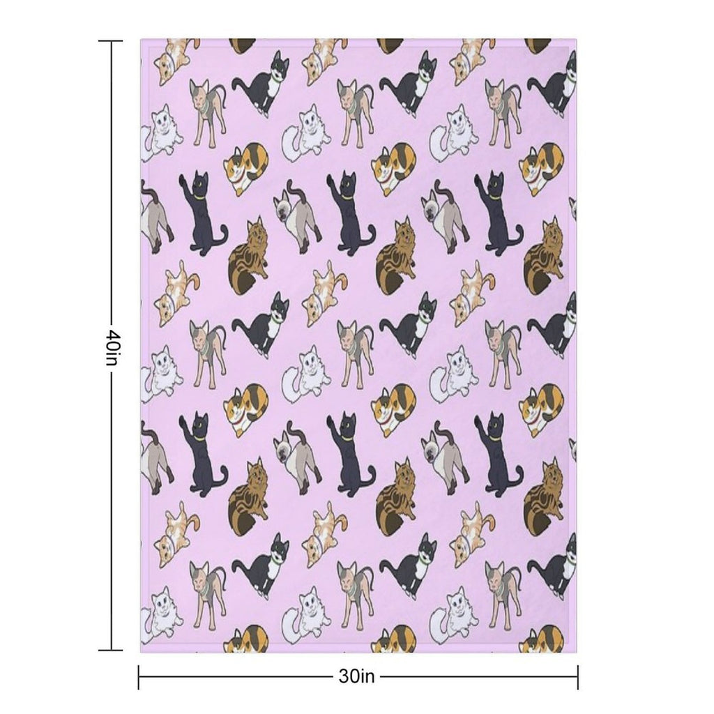 Cat Pattern - Pink Machine-washable Throw Blanket